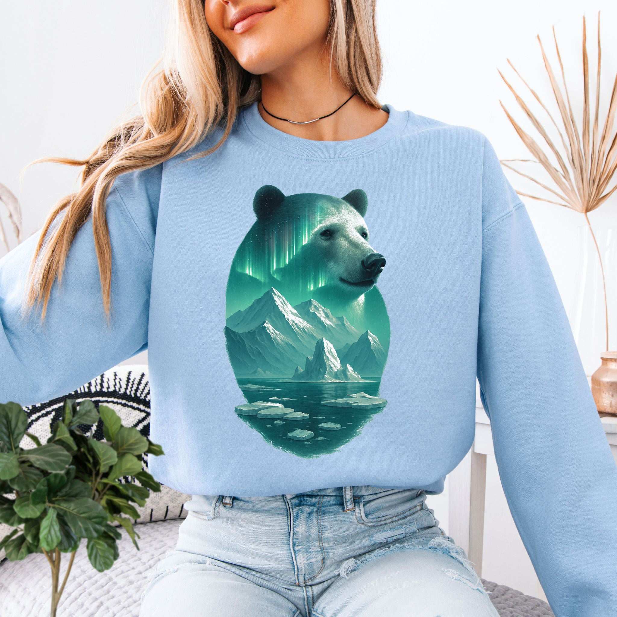 Polar Bear Spirit Sweatshirt – Northern Lights Animal Gift for Chill Souls