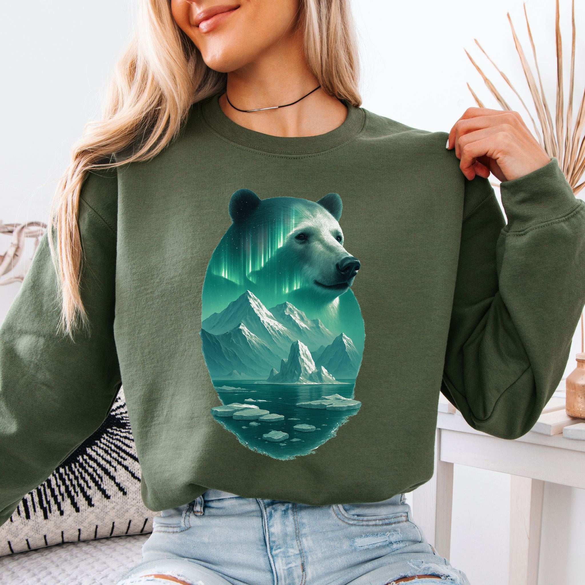 Polar Bear Spirit Sweatshirt – Northern Lights Animal Gift for Chill Souls