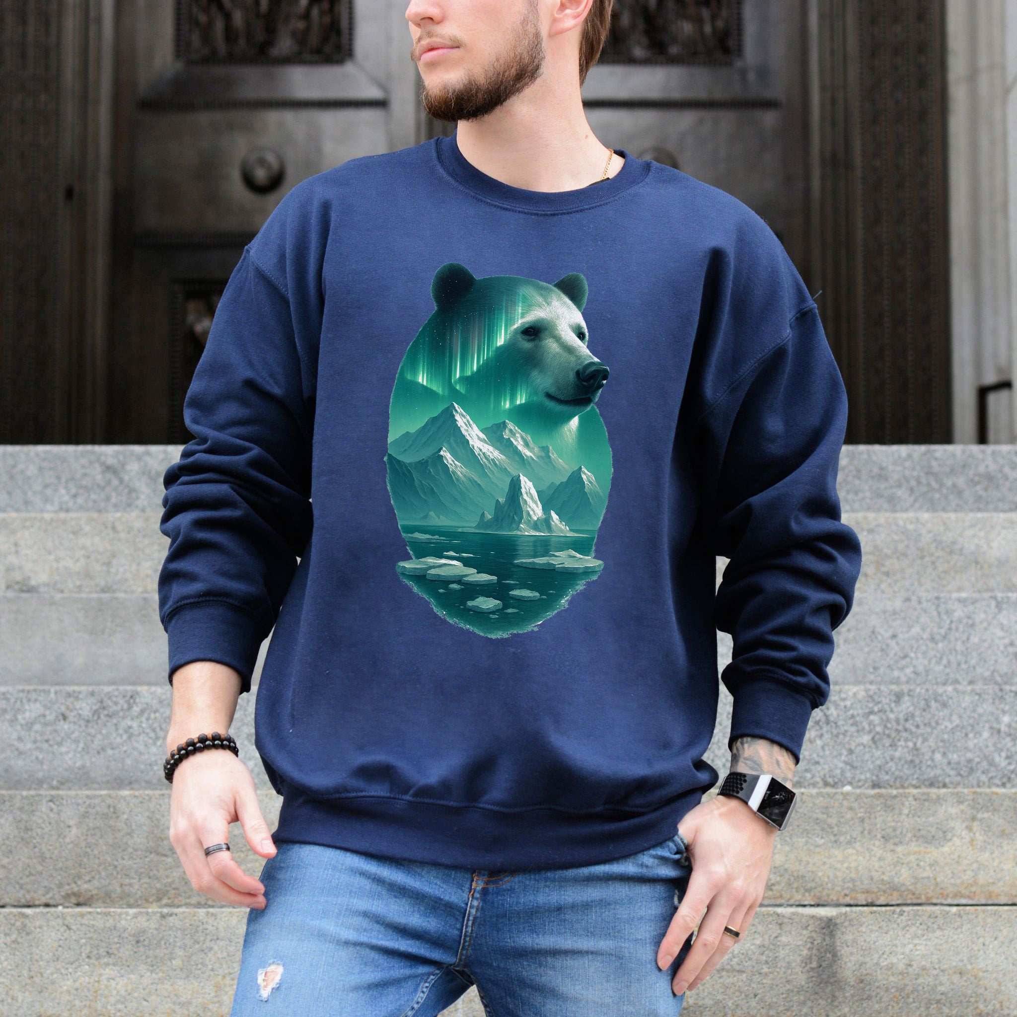 Polar Bear Spirit Sweatshirt – Northern Lights Animal Gift for Chill Souls