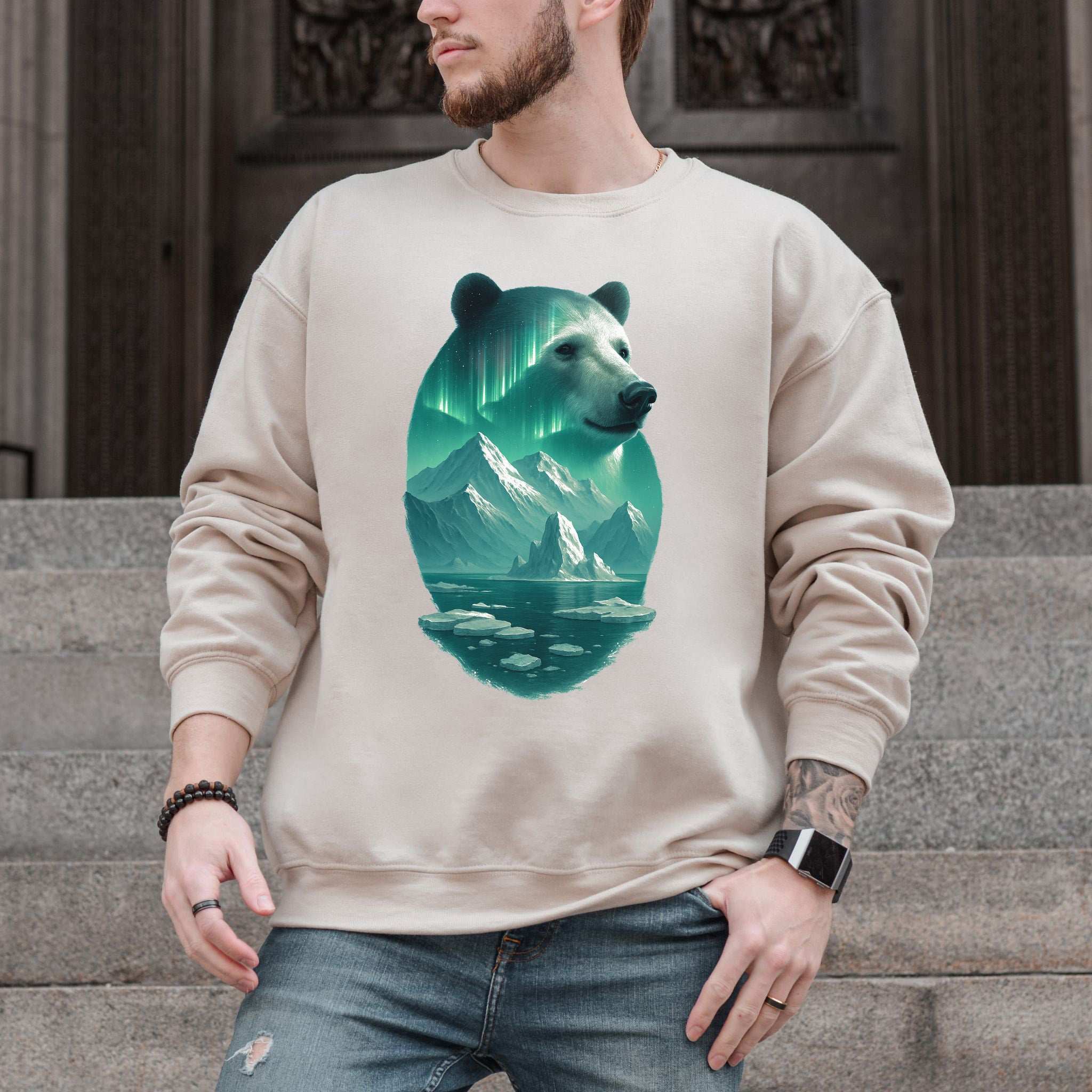 Polar Bear Spirit Sweatshirt – Northern Lights Animal Gift for Chill Souls