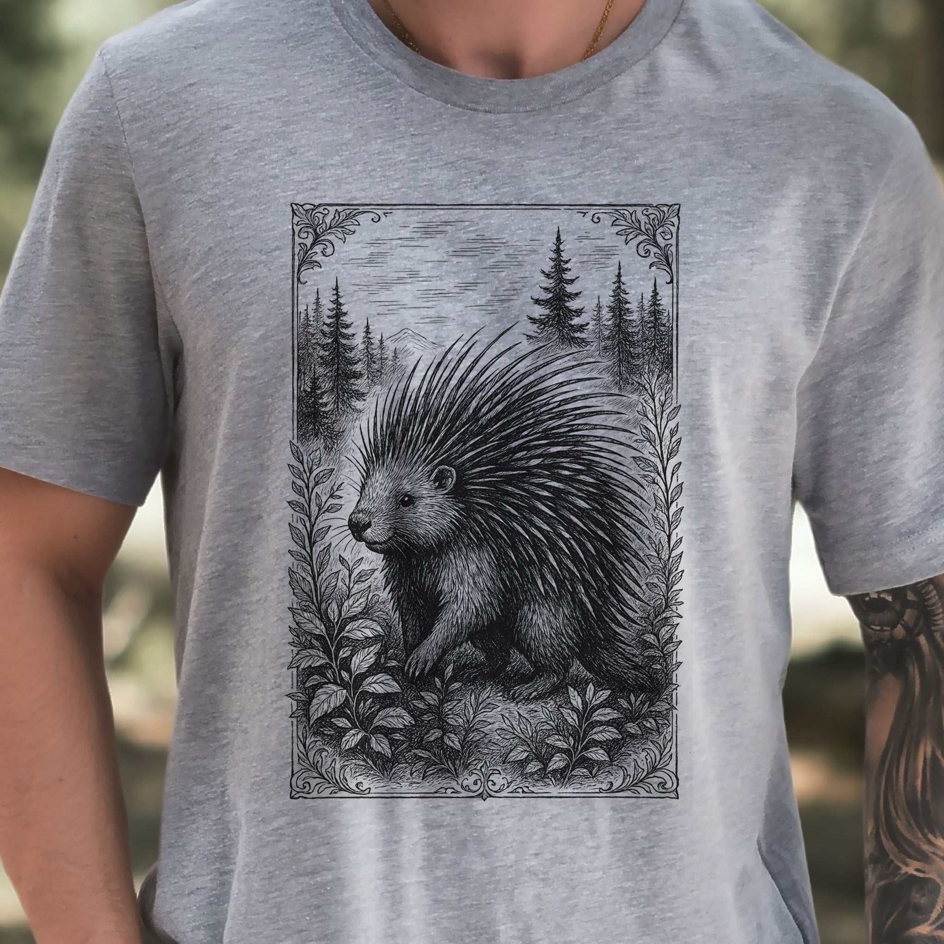 Vintage Porcupine T-Shirt – Forest Critter Sketch Art Tee