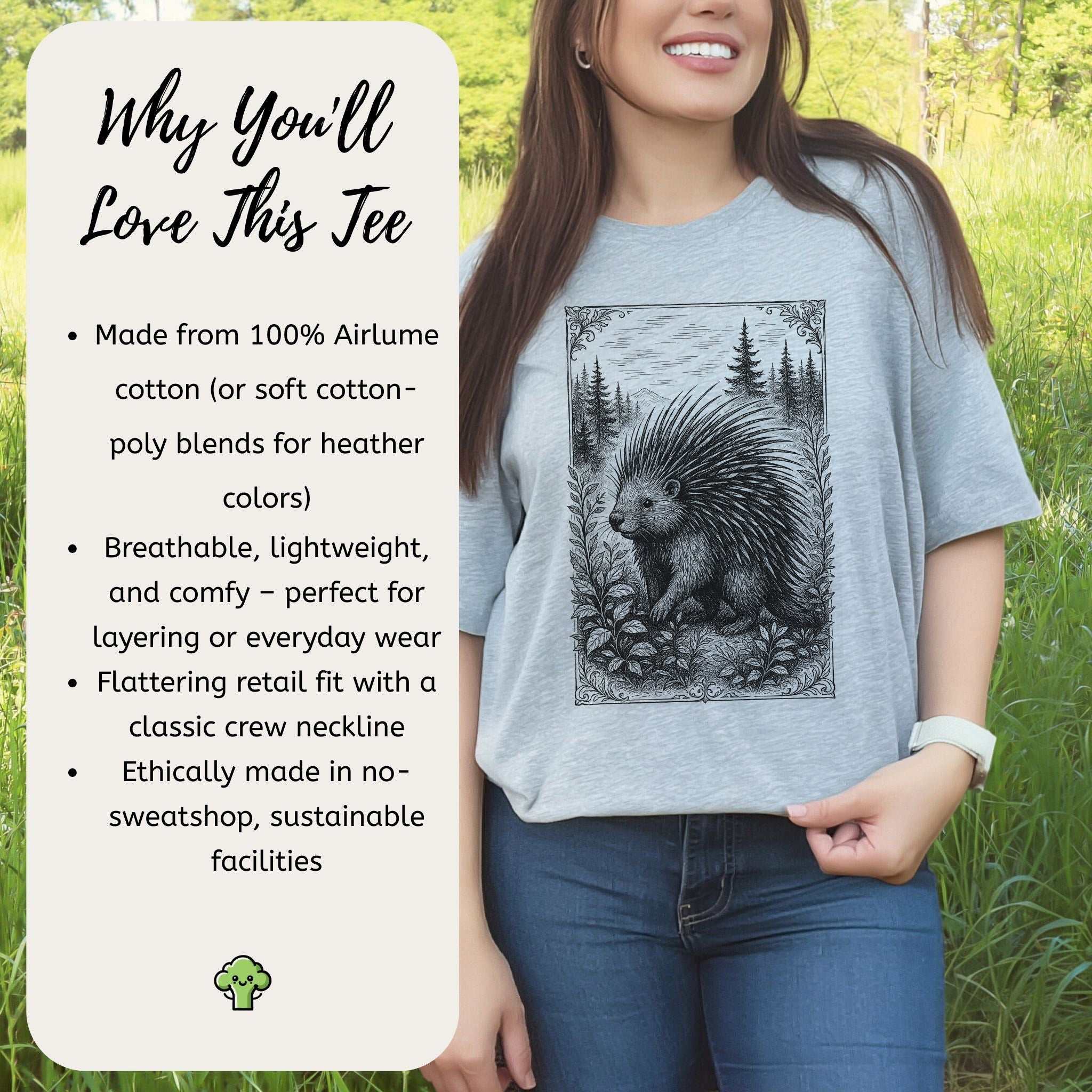 Vintage Porcupine T-Shirt – Forest Critter Sketch Art Tee