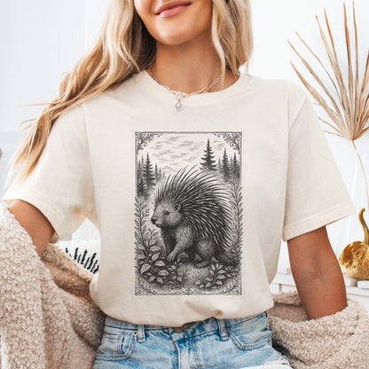 Vintage Porcupine T-Shirt – Forest Critter Sketch Art Tee