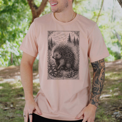 Vintage Porcupine T-Shirt – Forest Critter Sketch Art Tee