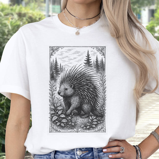 Vintage Porcupine T-Shirt – Forest Critter Sketch Art Tee