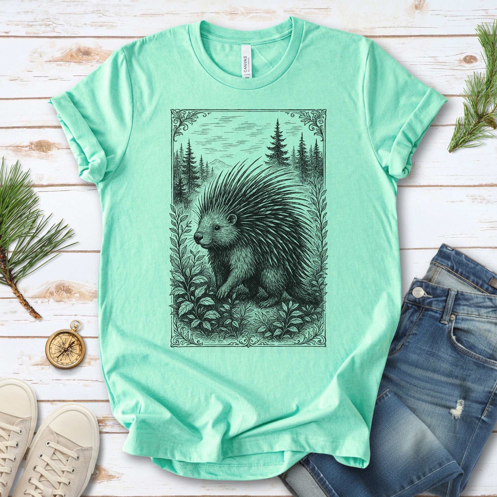 Vintage Porcupine T-Shirt – Forest Critter Sketch Art Tee