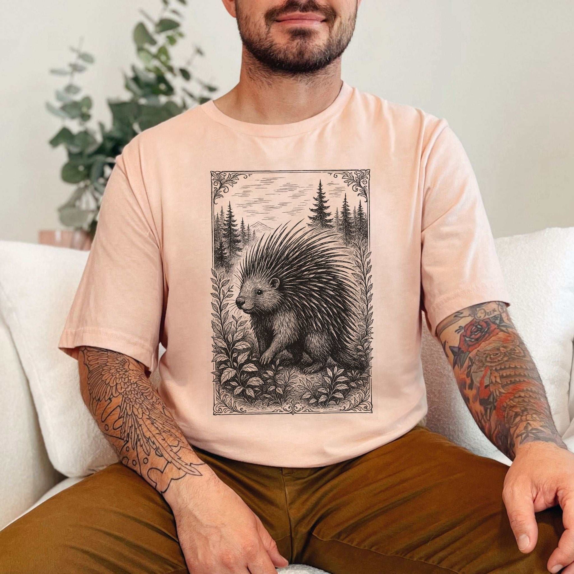 Vintage Porcupine T-Shirt – Forest Critter Sketch Art Tee