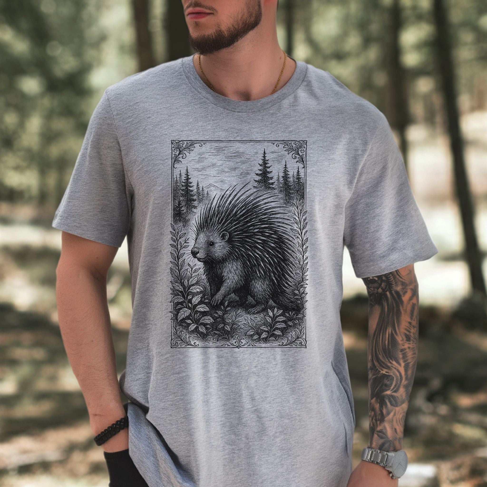 Vintage Porcupine T-Shirt – Forest Critter Sketch Art Tee