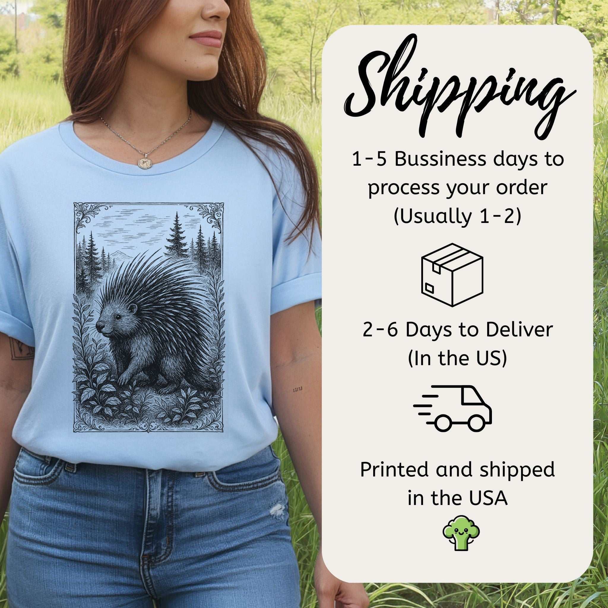 Vintage Porcupine T-Shirt – Forest Critter Sketch Art Tee