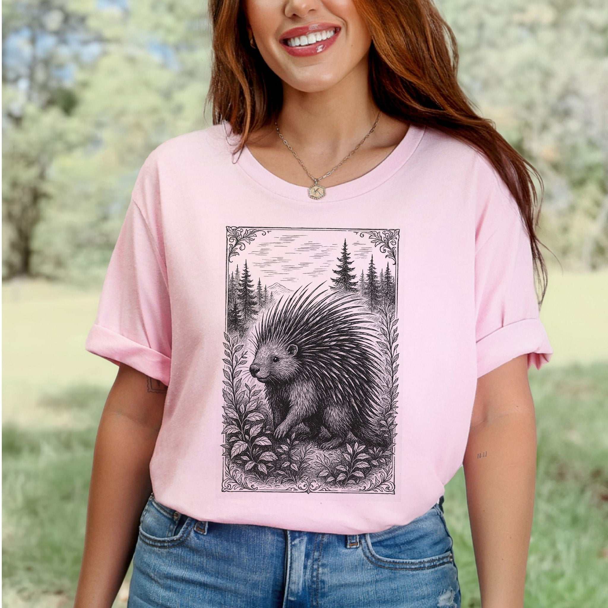 Vintage Porcupine T-Shirt – Forest Critter Sketch Art Tee