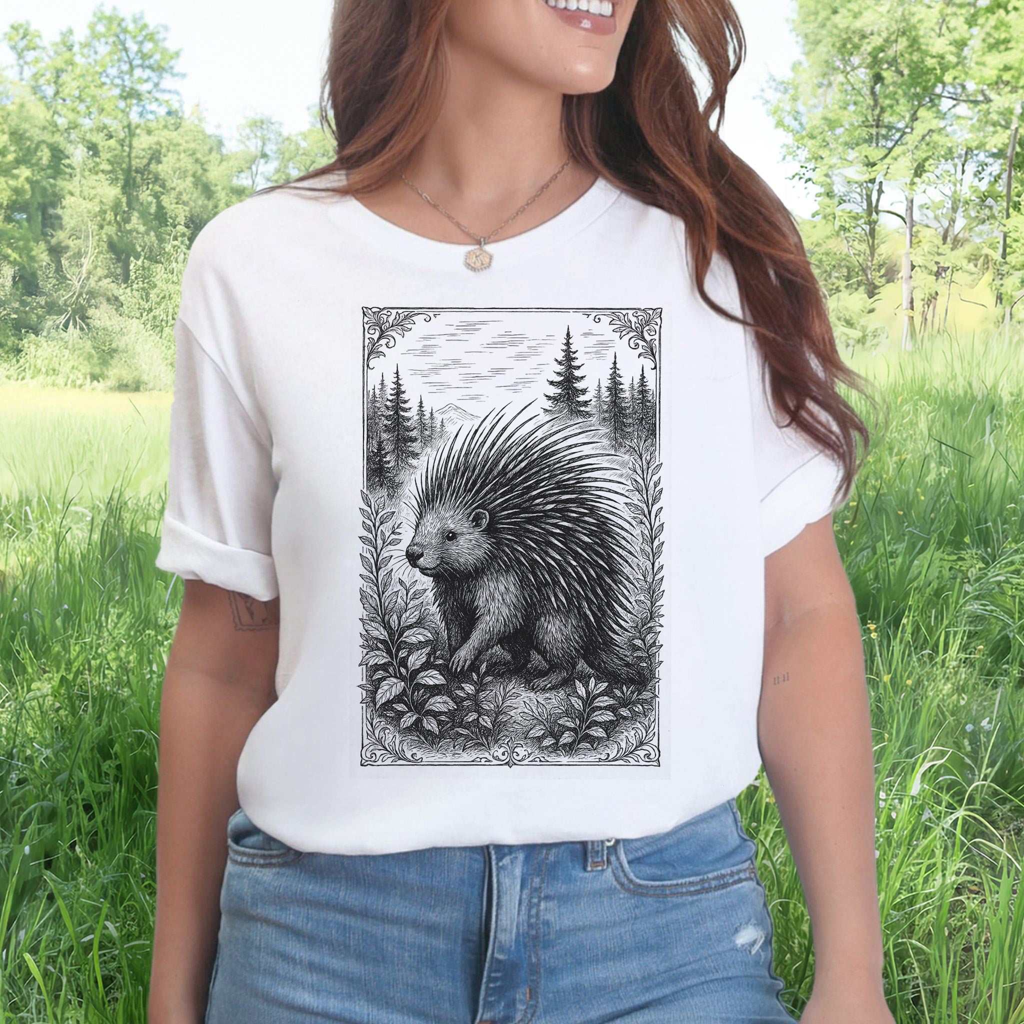 Vintage Porcupine T-Shirt – Forest Critter Sketch Art Tee