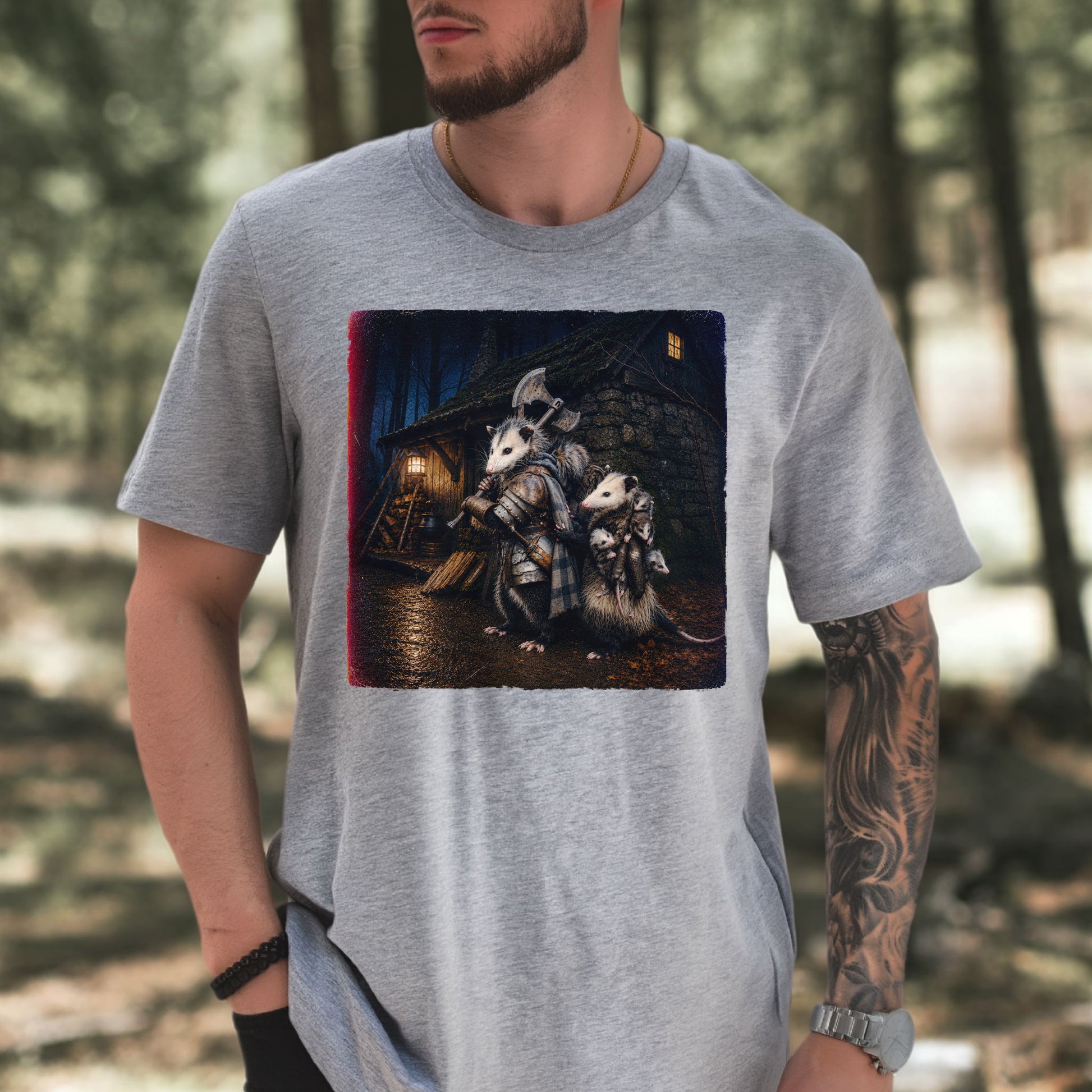 Possum Protector Woodland Opossum Warrior Family T-Shirt