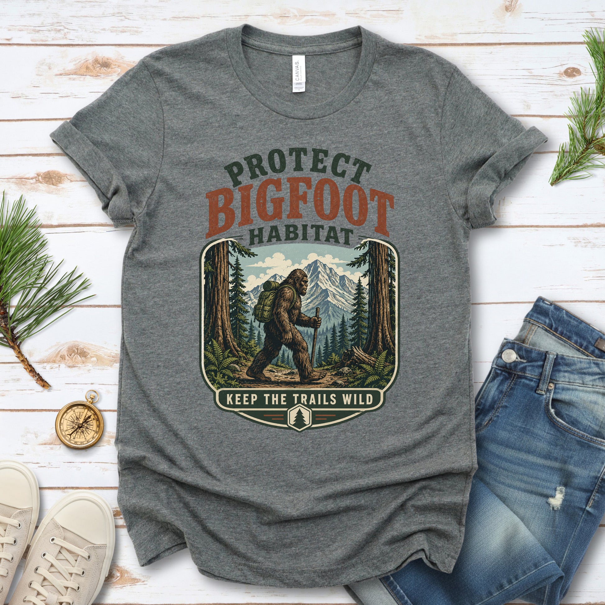 Protect Bigfoot Habitat Sasquatch Hiking Conservation Gift T-Shirt