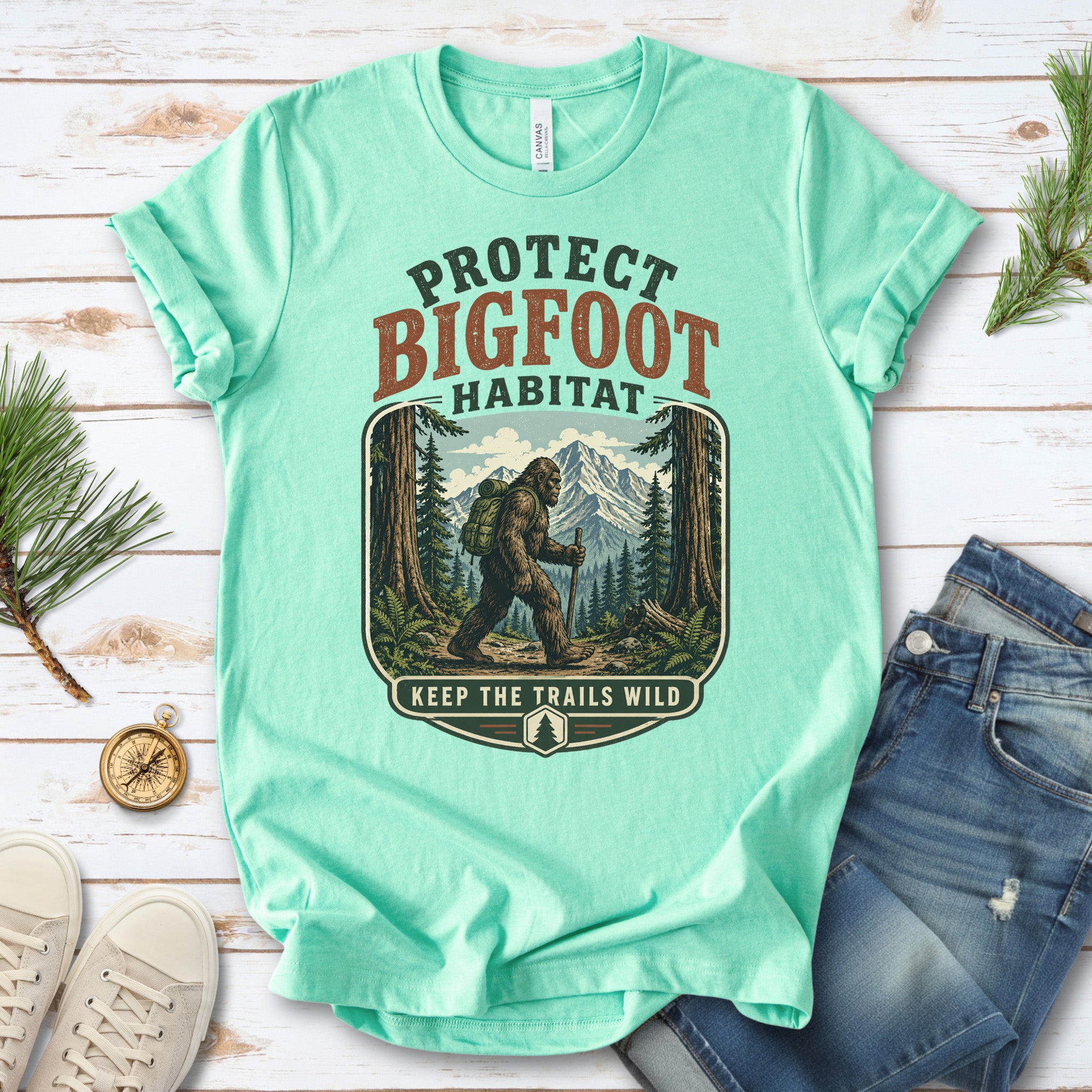 Protect Bigfoot Habitat Sasquatch Hiking Conservation Gift T-Shirt