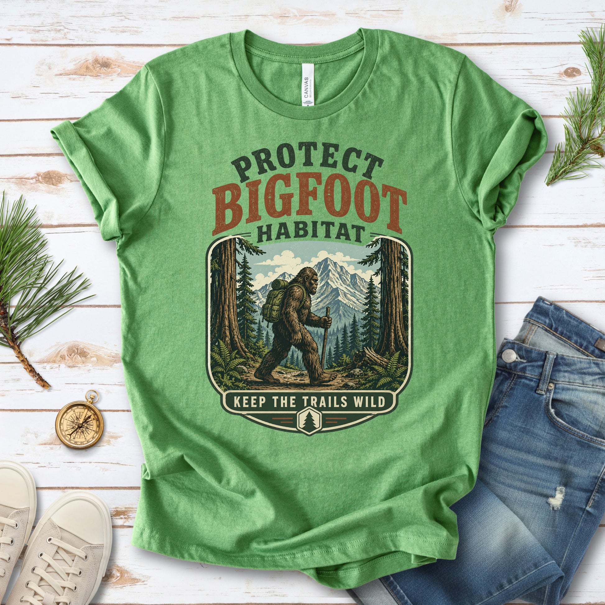 Protect Bigfoot Habitat Sasquatch Hiking Conservation Gift T-Shirt