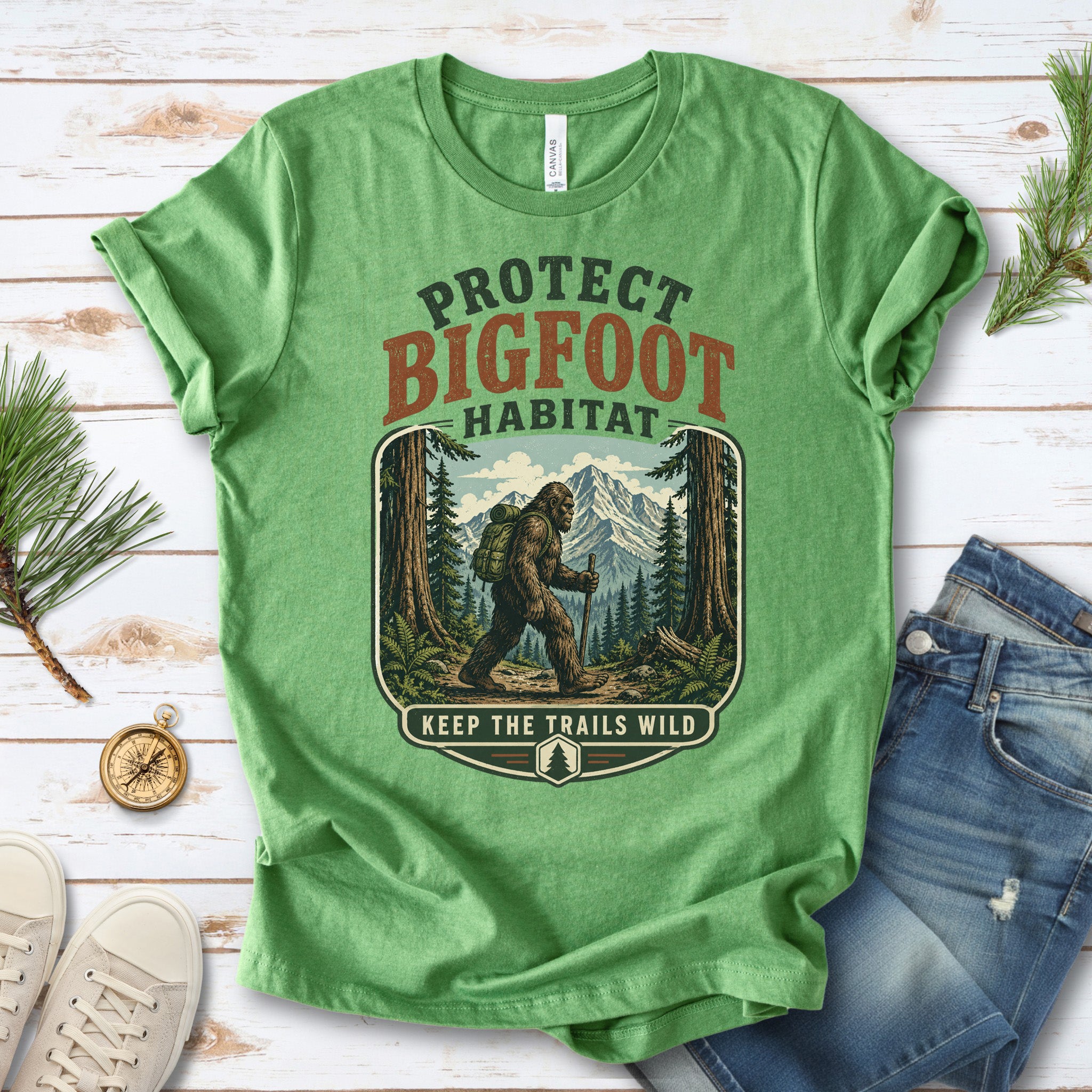 Protect Bigfoot Habitat Sasquatch Hiking Conservation Gift T-Shirt