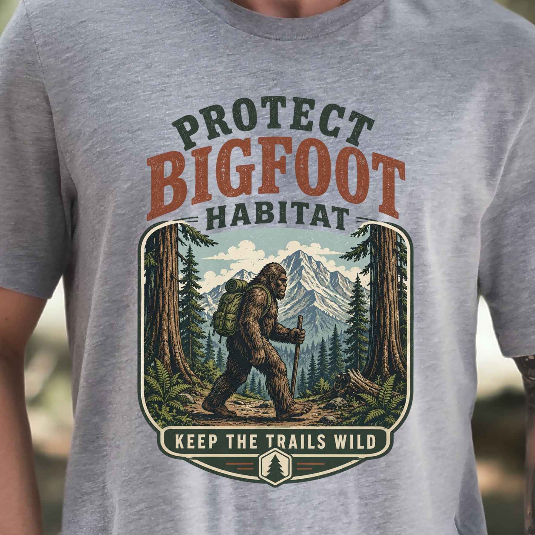 Protect Bigfoot Habitat Sasquatch Hiking Conservation Gift T-Shirt