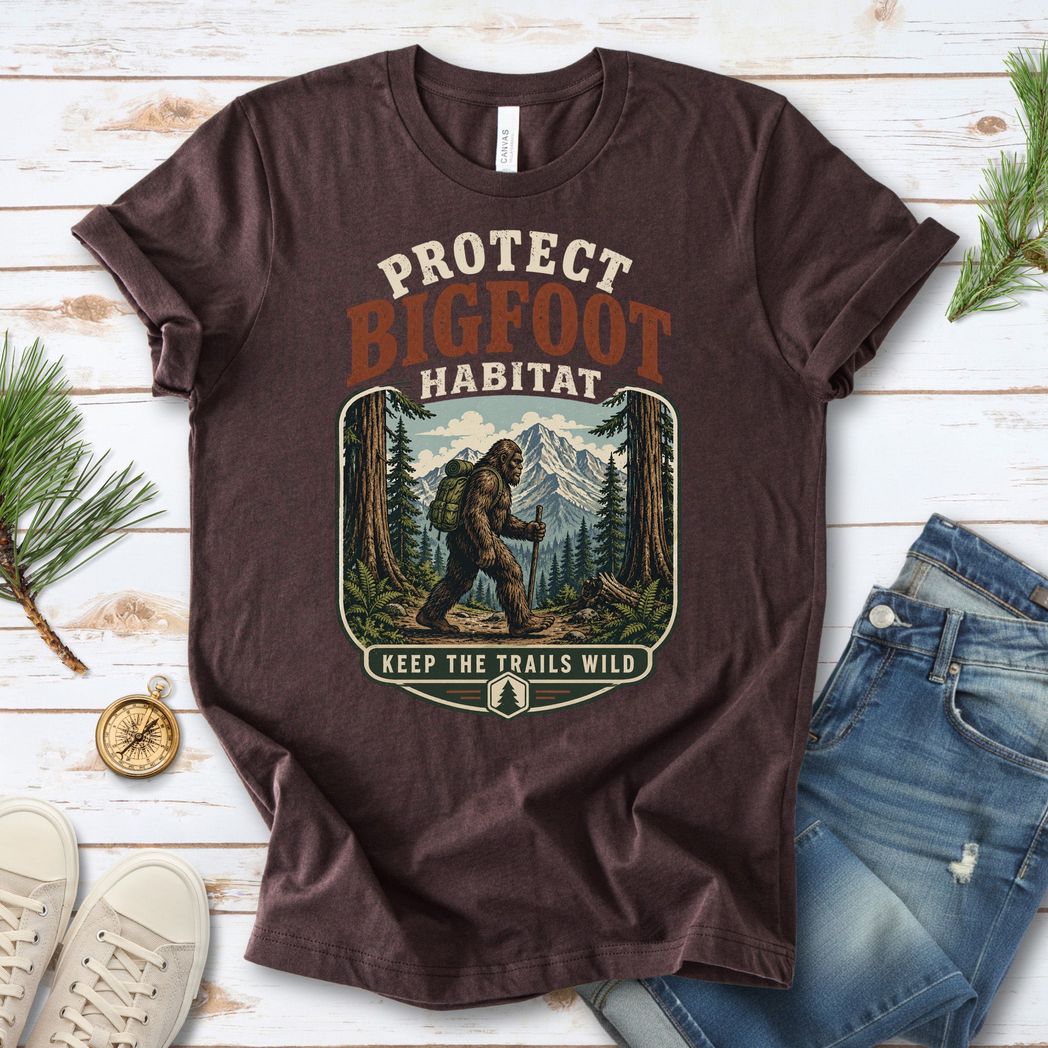 Protect Bigfoot Habitat Sasquatch Hiking Conservation Gift T-Shirt