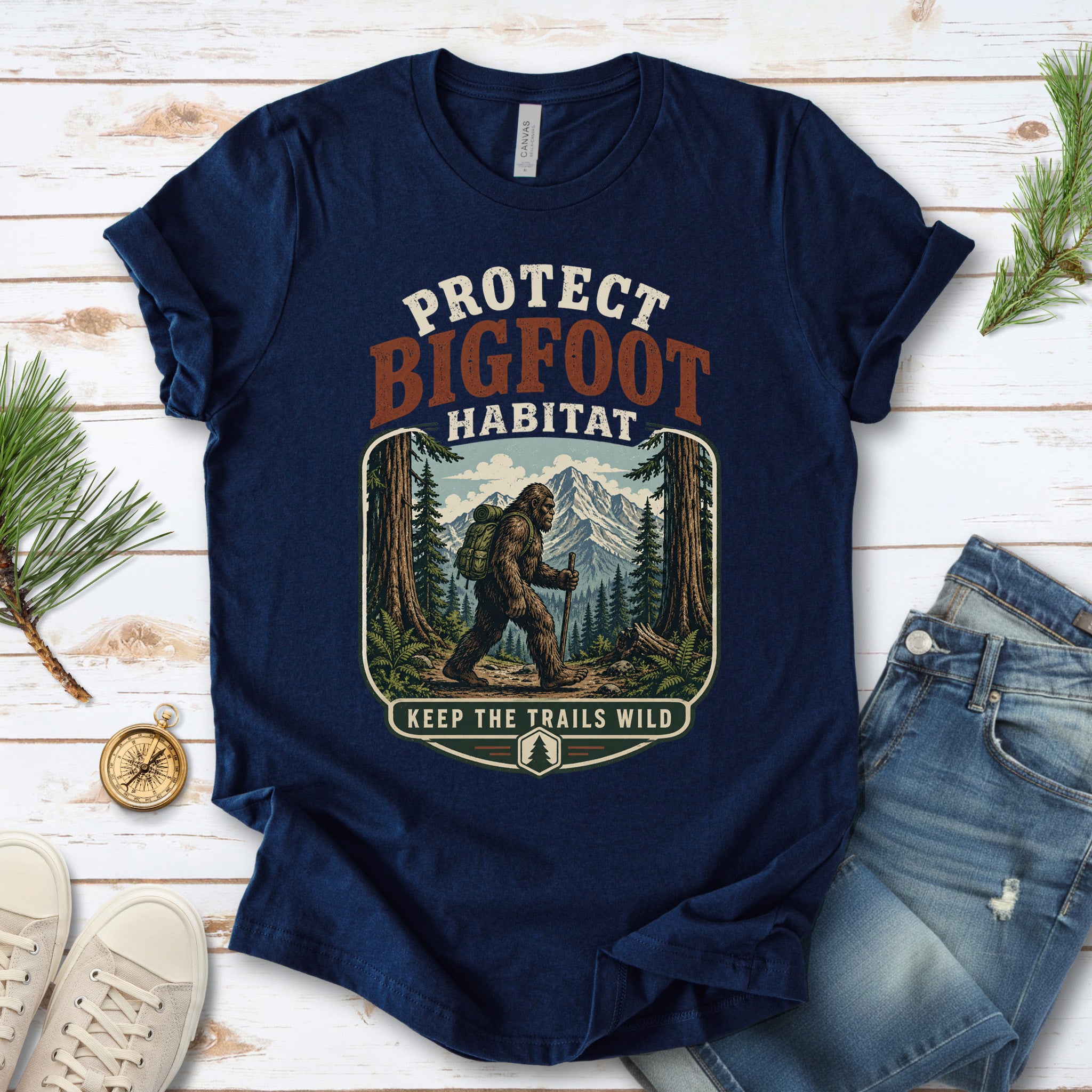 Protect Bigfoot Habitat Sasquatch Hiking Conservation Gift T-Shirt