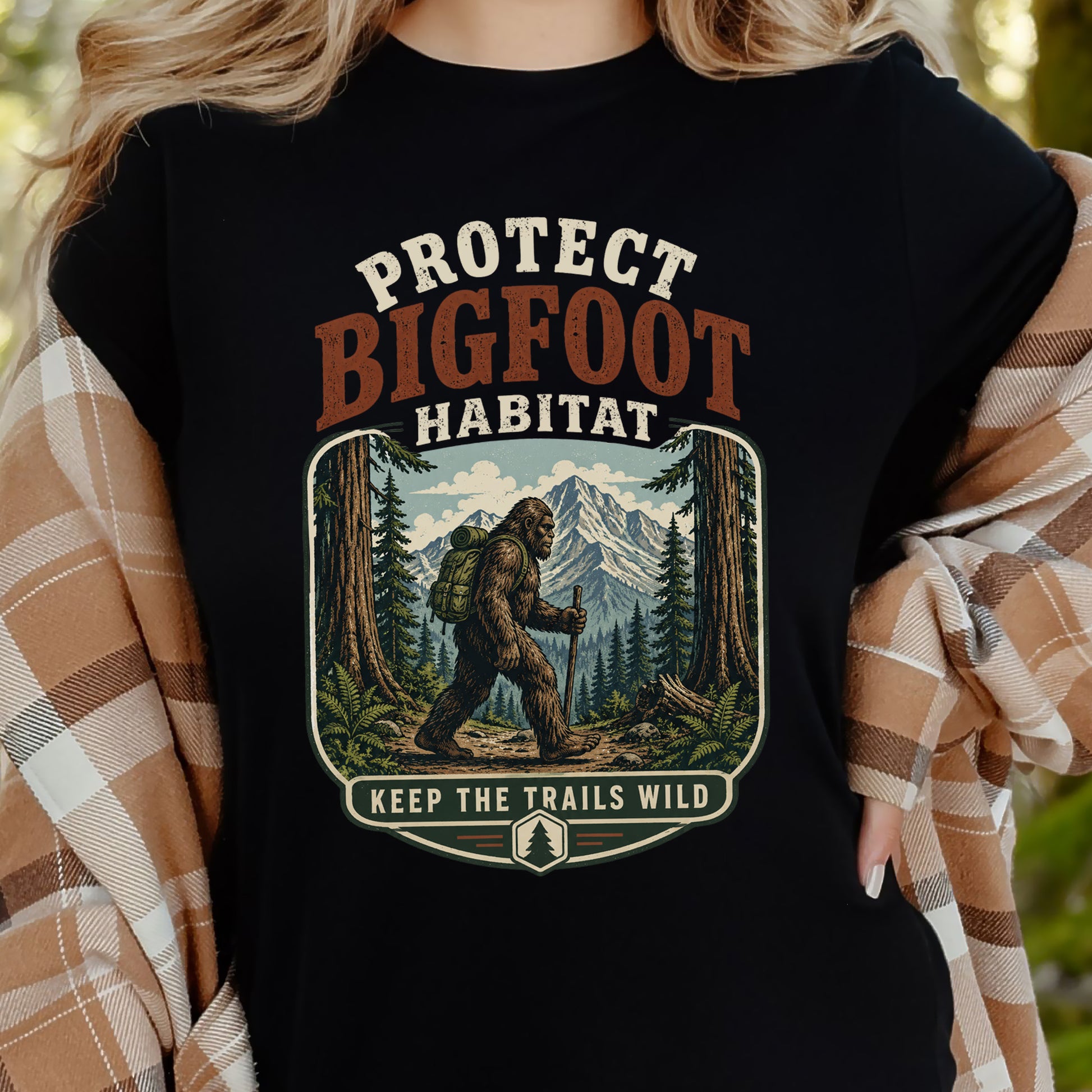 Protect Bigfoot Habitat Sasquatch Hiking Conservation Gift T-Shirt