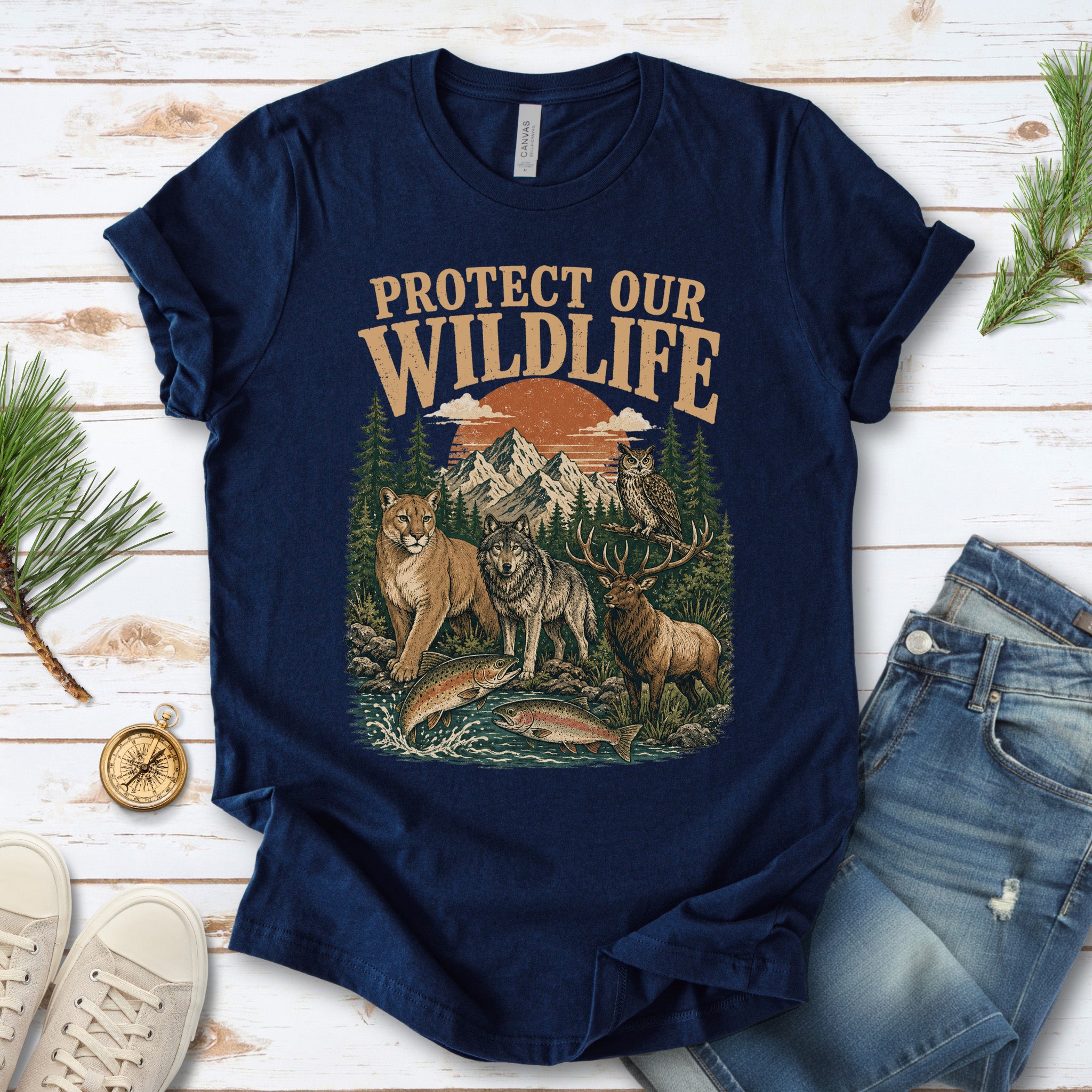 Protect Our Wildlife Mountain Forest Animals Conservation Gift T-Shirt