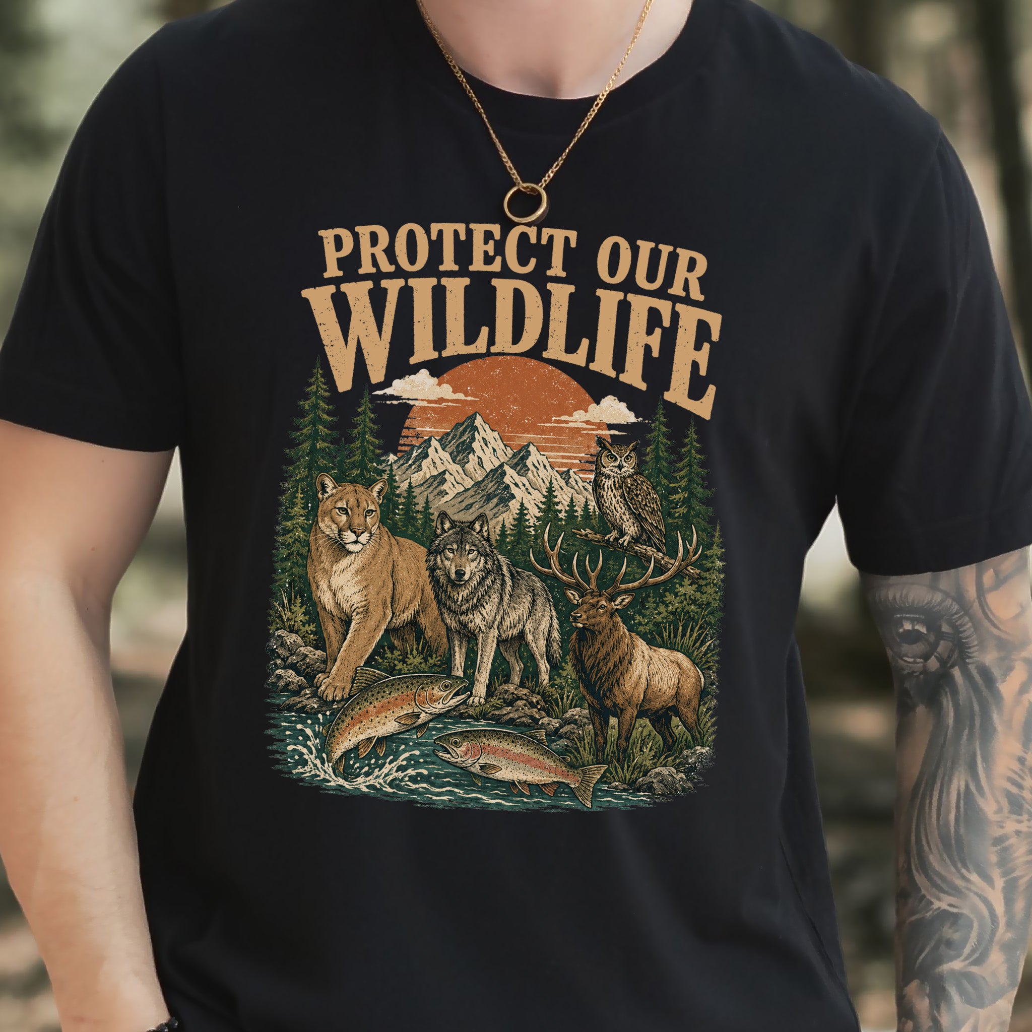 Protect Our Wildlife Mountain Forest Animals Conservation Gift T-Shirt