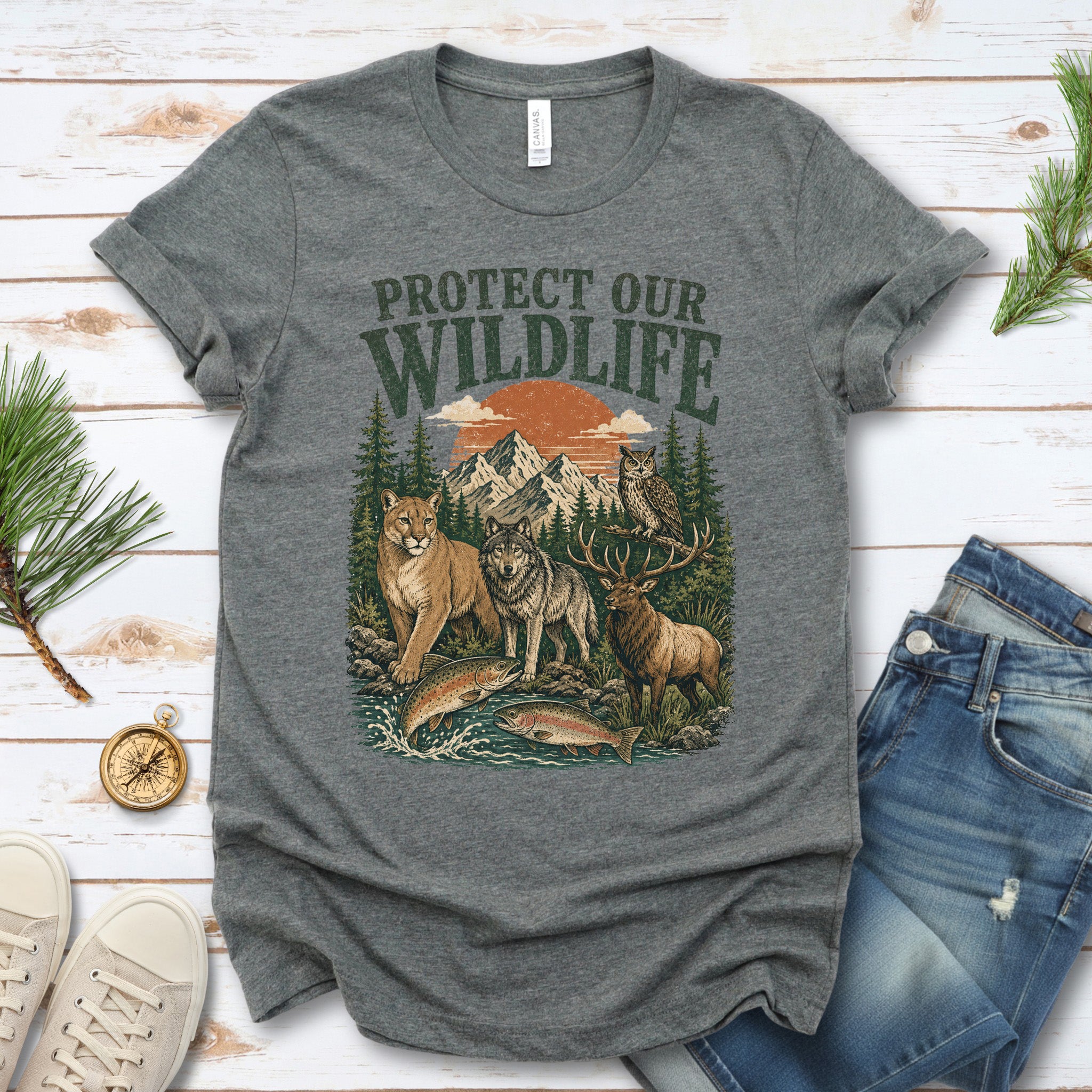 Protect Our Wildlife Mountain Forest Animals Conservation Gift T-Shirt