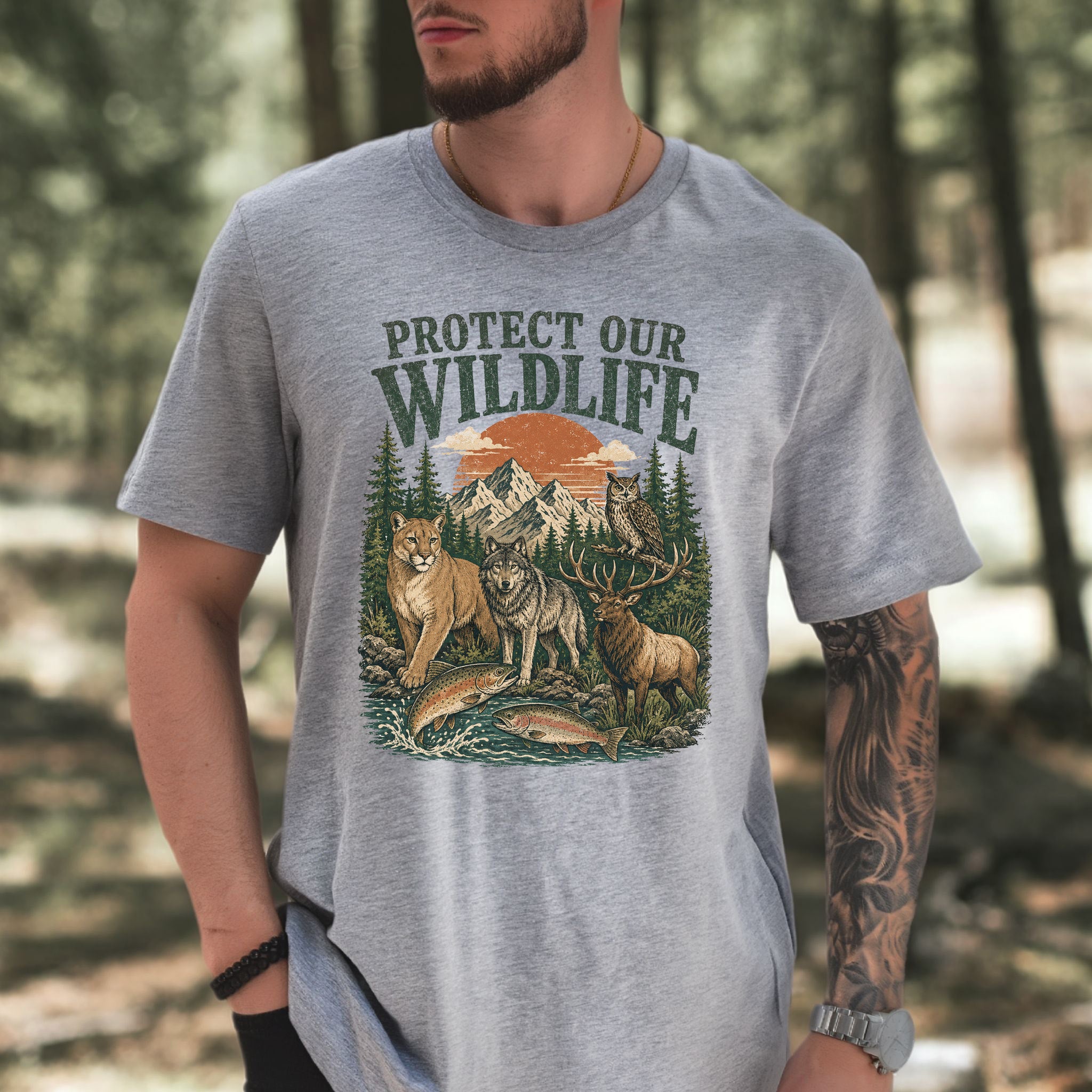 Protect Our Wildlife Mountain Forest Animals Conservation Gift T-Shirt