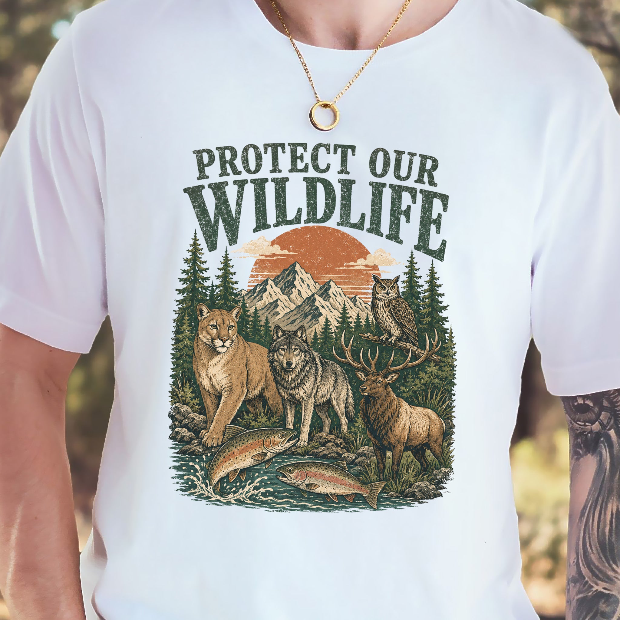 Protect Our Wildlife Mountain Forest Animals Conservation Gift T-Shirt