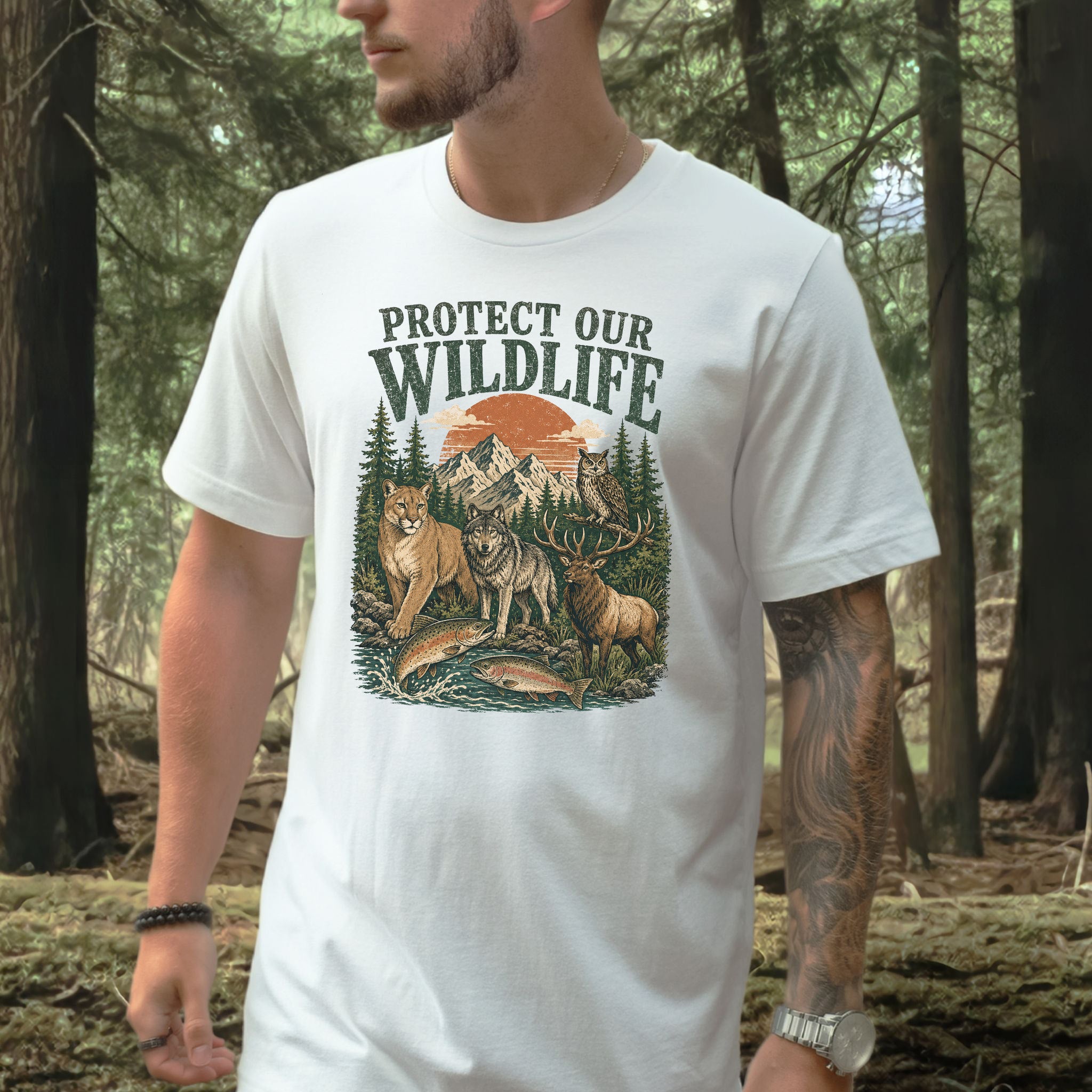 Protect Our Wildlife Mountain Forest Animals Conservation Gift T-Shirt