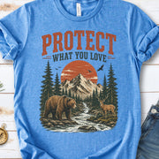 Protect What You Love Retro Bear Deer Mountain Nature Graphic T-Shirt