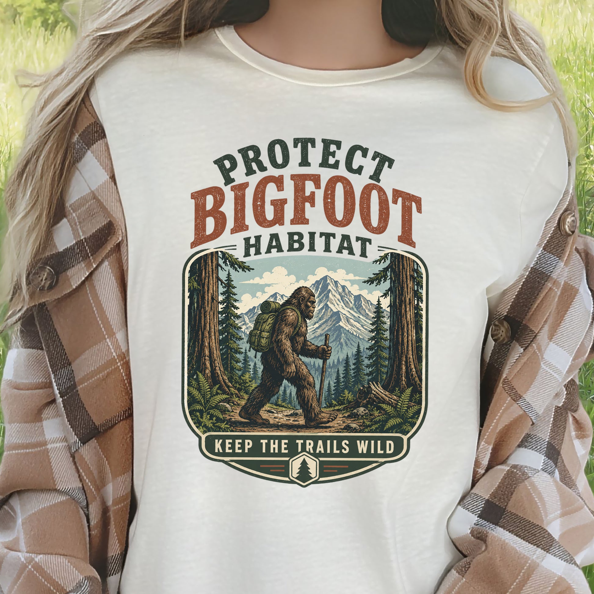 Protect Bigfoot Habitat Sasquatch Hiking Conservation Gift T-Shirt