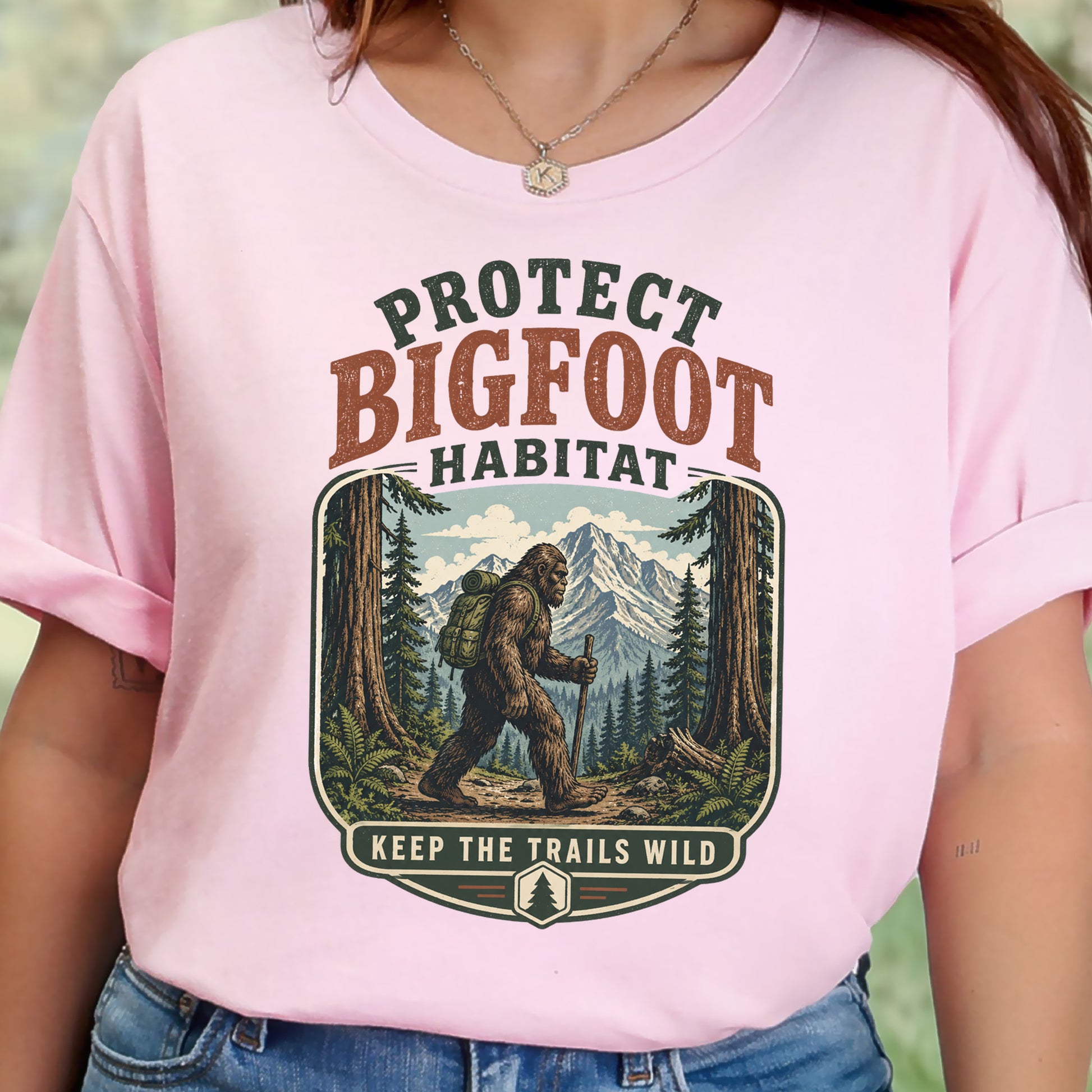 Protect Bigfoot Habitat Sasquatch Hiking Conservation Gift T-Shirt