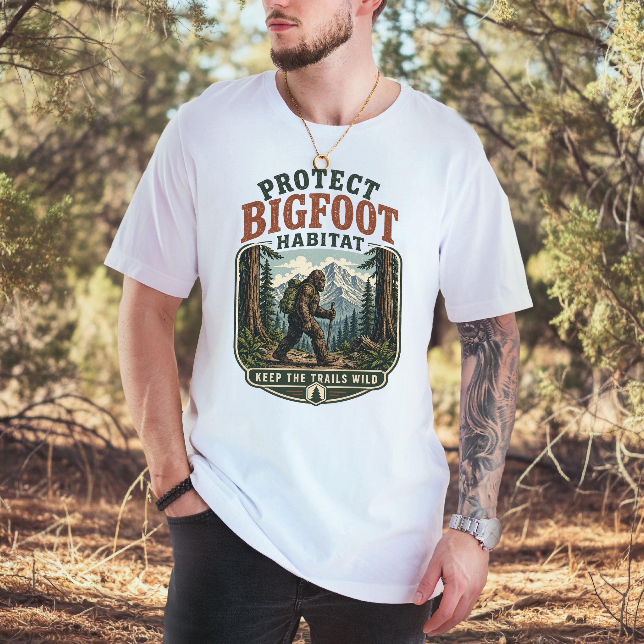 Protect Bigfoot Habitat Sasquatch Hiking Conservation Gift T-Shirt