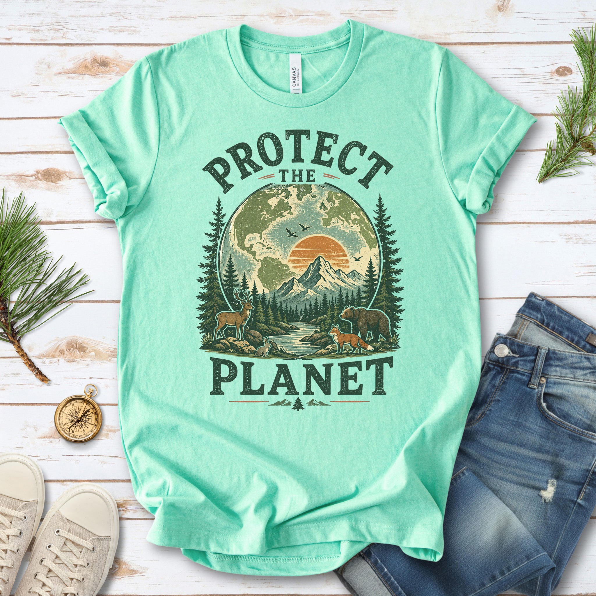 Protect the Planet Retro Wildlife Mountain Nature Lover T-Shirt