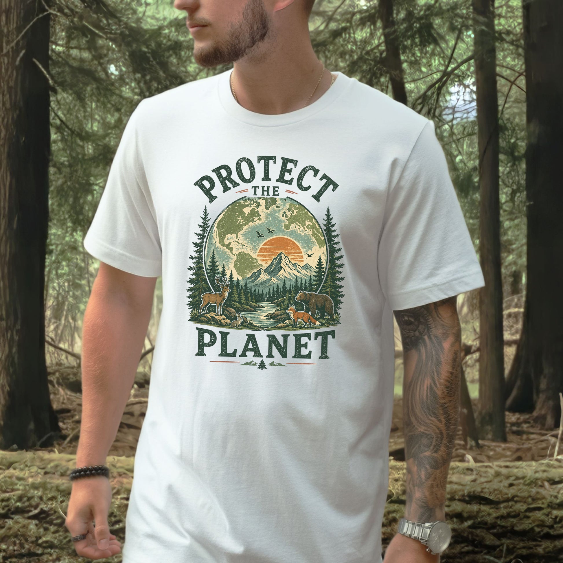 Protect the Planet Retro Wildlife Mountain Nature Lover T-Shirt