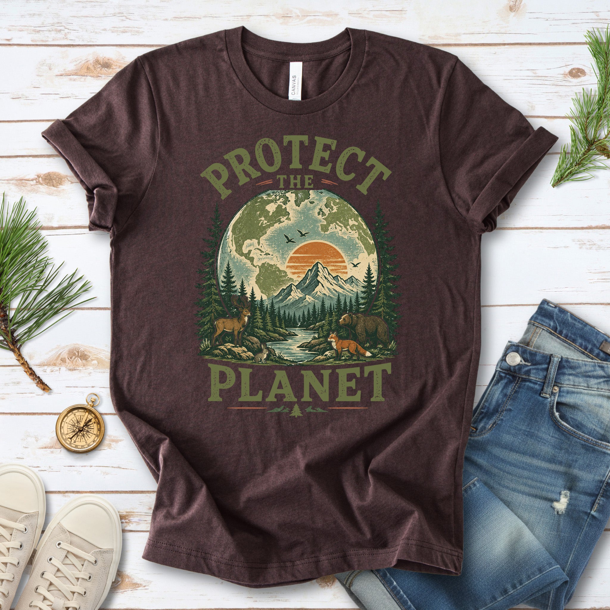 Protect the Planet Retro Wildlife Mountain Nature Lover T-Shirt