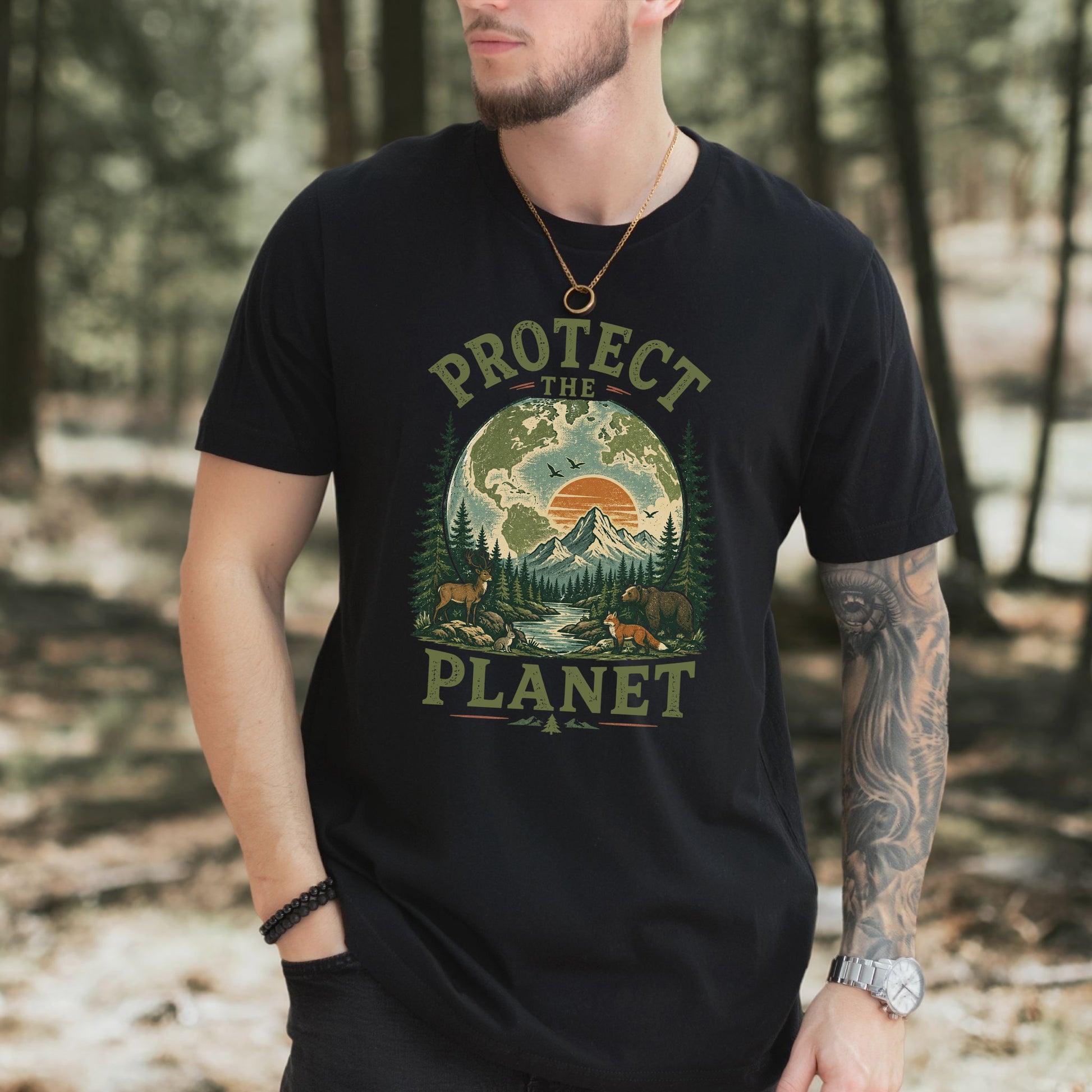 Protect the Planet Retro Wildlife Mountain Nature Lover T-Shirt
