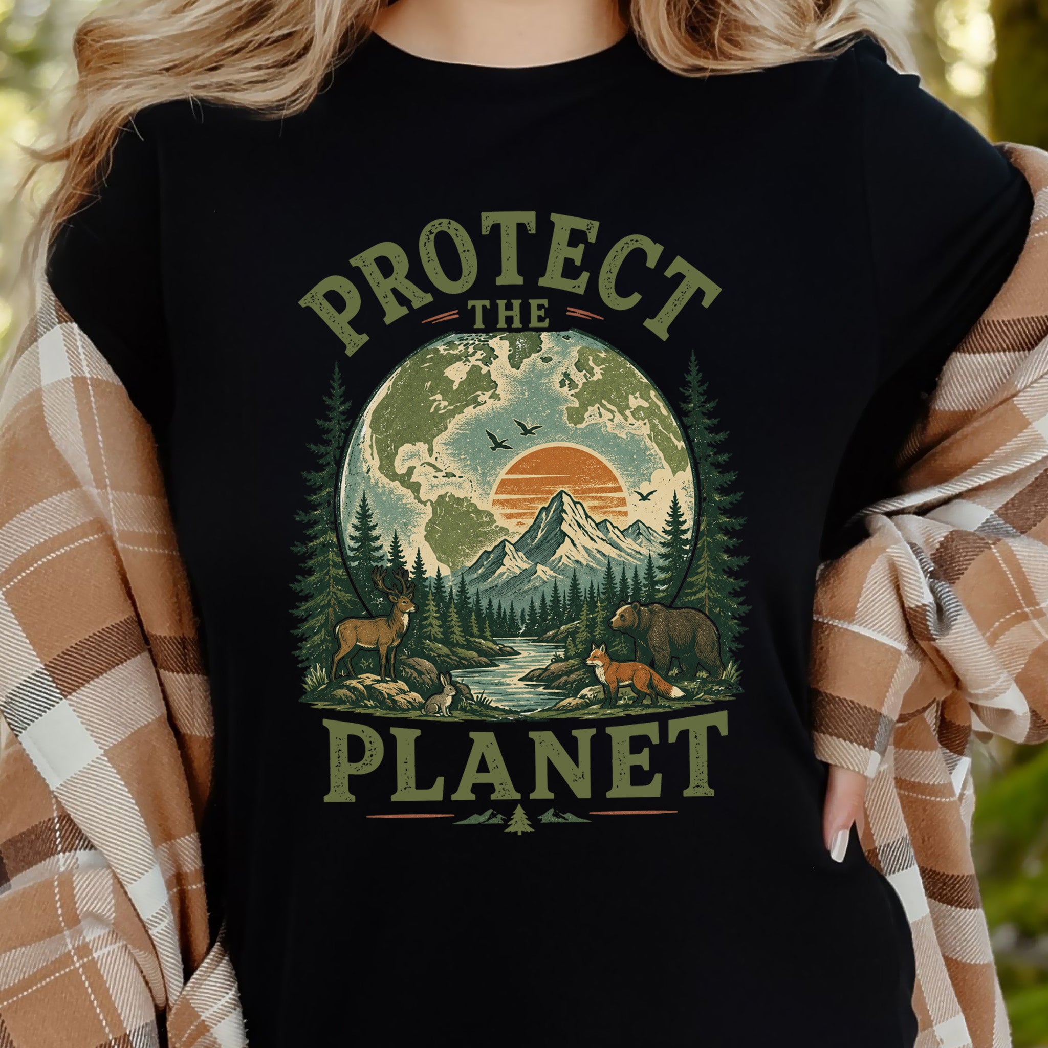 Protect the Planet Retro Wildlife Mountain Nature Lover T-Shirt