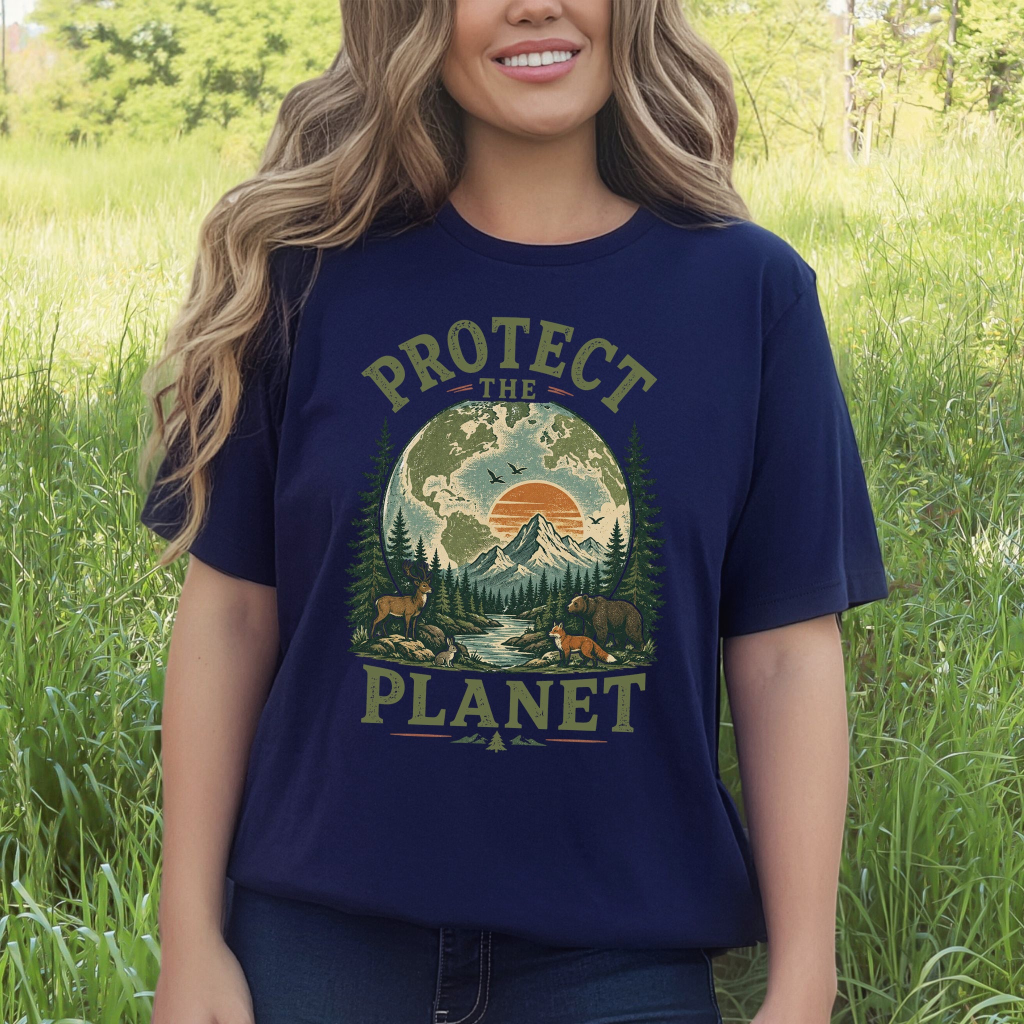 Protect the Planet Retro Wildlife Mountain Nature Lover T-Shirt