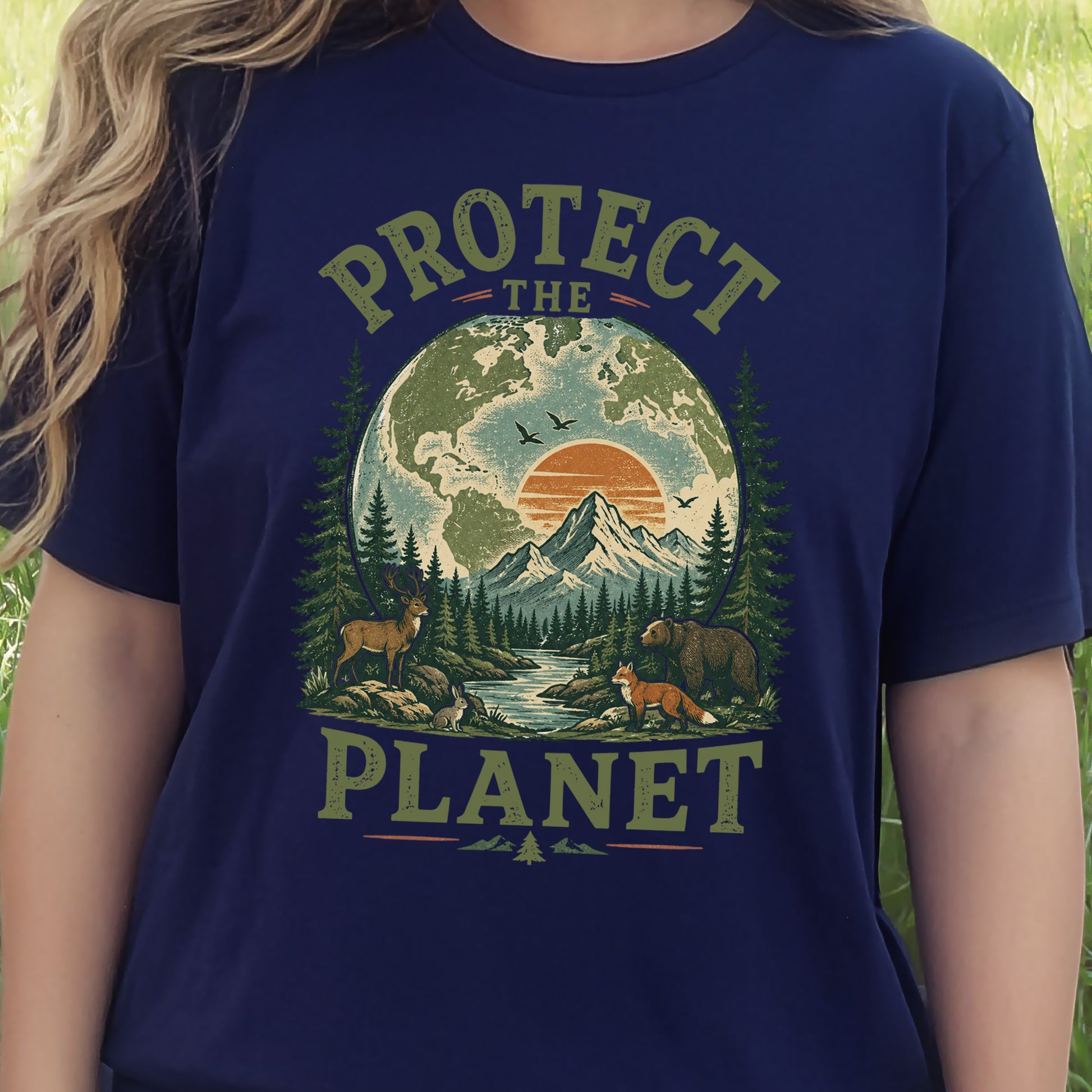 Protect the Planet Retro Wildlife Mountain Nature Lover T-Shirt