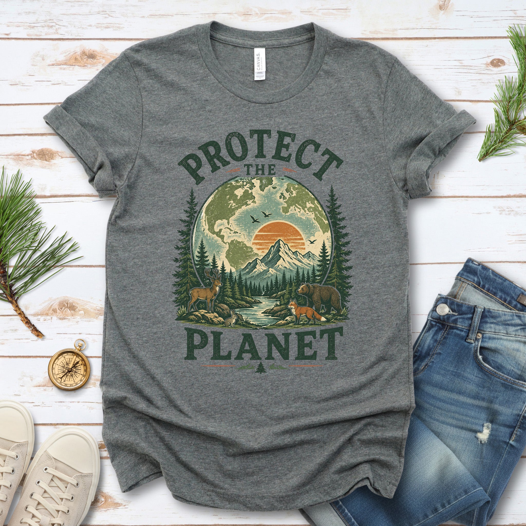 Protect the Planet Retro Wildlife Mountain Nature Lover T-Shirt