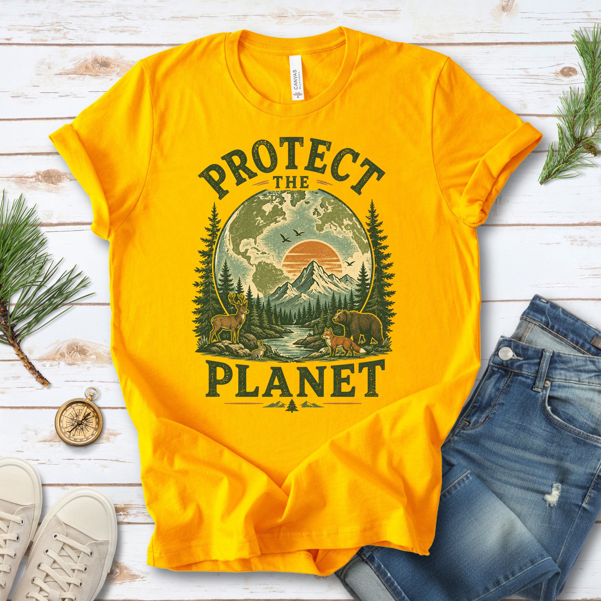 Protect the Planet Retro Wildlife Mountain Nature Lover T-Shirt