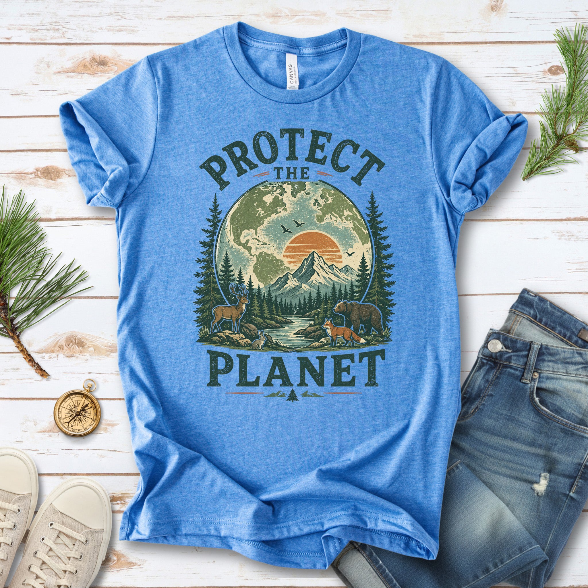 Protect the Planet Retro Wildlife Mountain Nature Lover T-Shirt