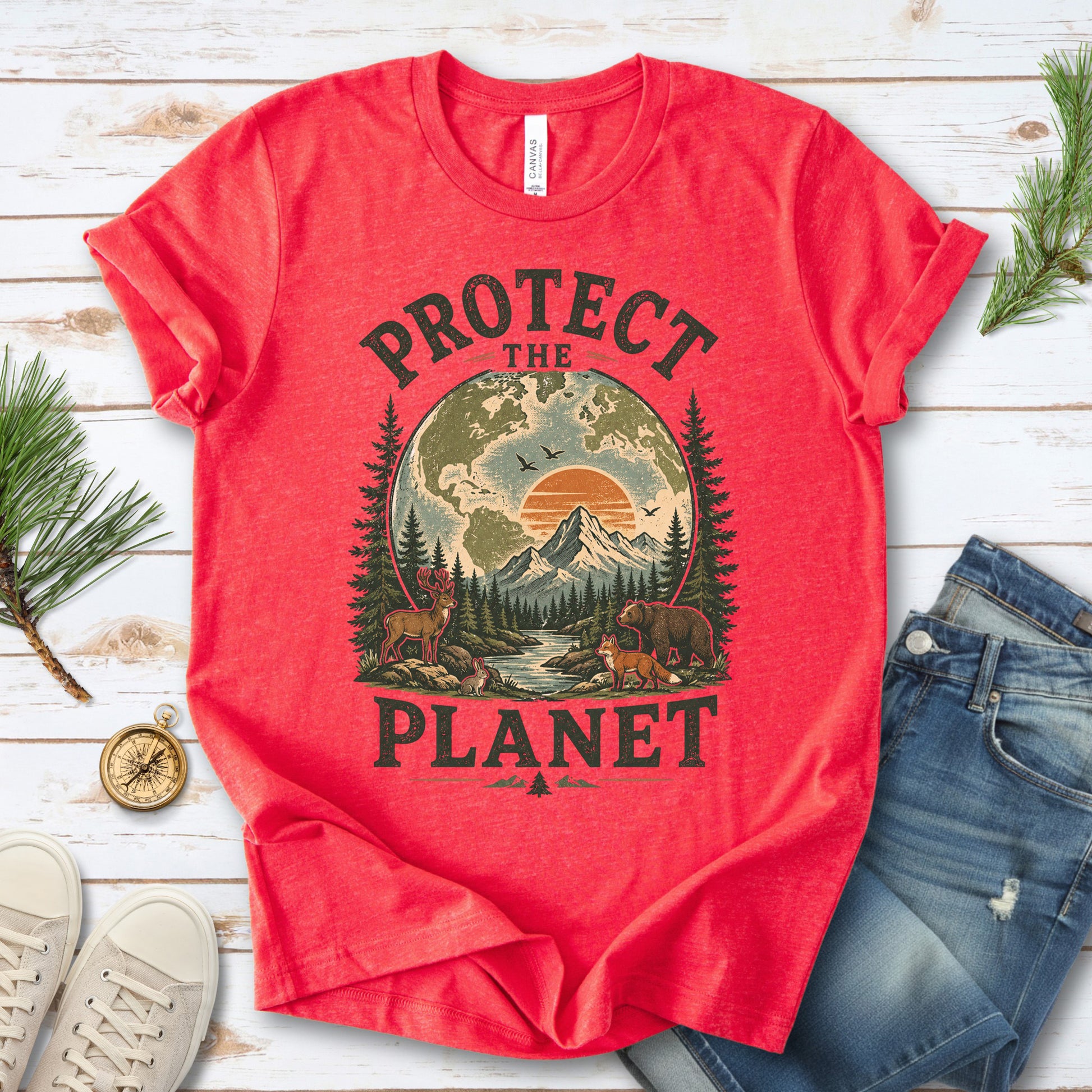 Protect the Planet Retro Wildlife Mountain Nature Lover T-Shirt