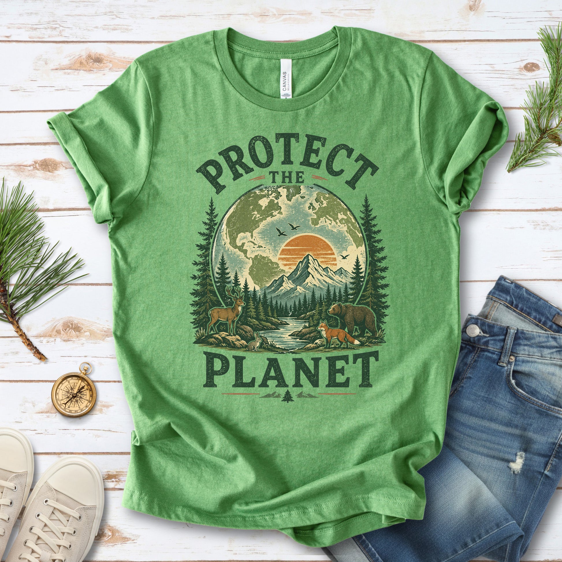 Protect the Planet Retro Wildlife Mountain Nature Lover T-Shirt