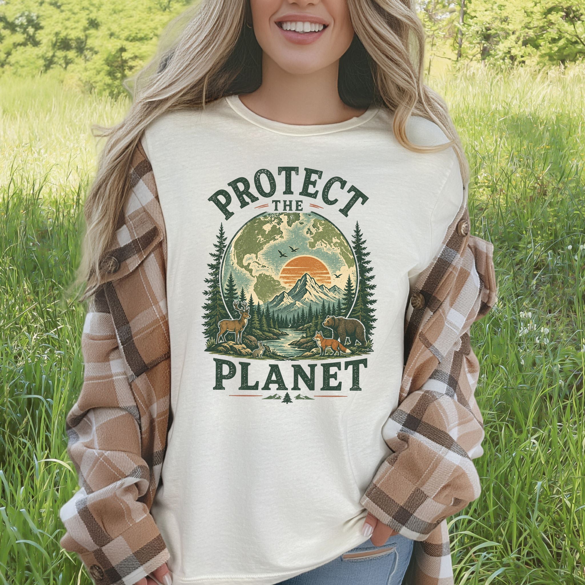 Protect the Planet Retro Wildlife Mountain Nature Lover T-Shirt