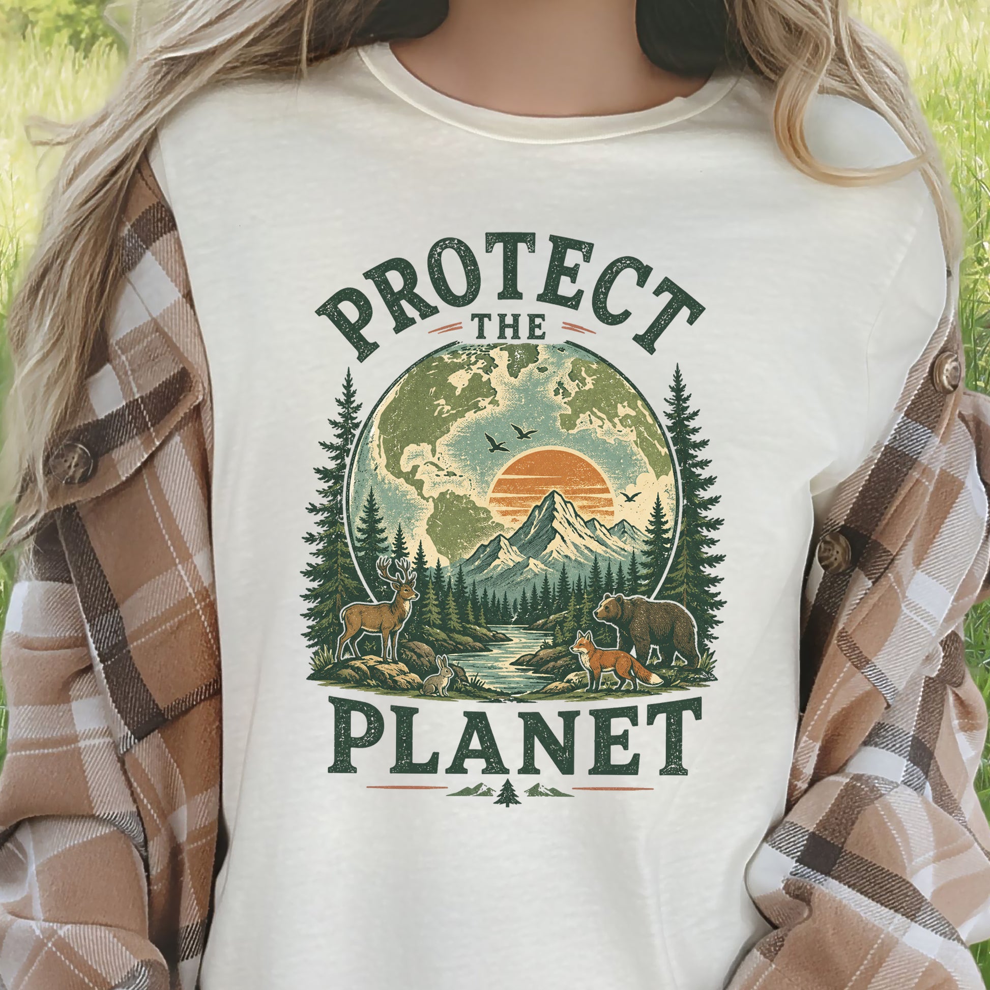 Protect the Planet Retro Wildlife Mountain Nature Lover T-Shirt