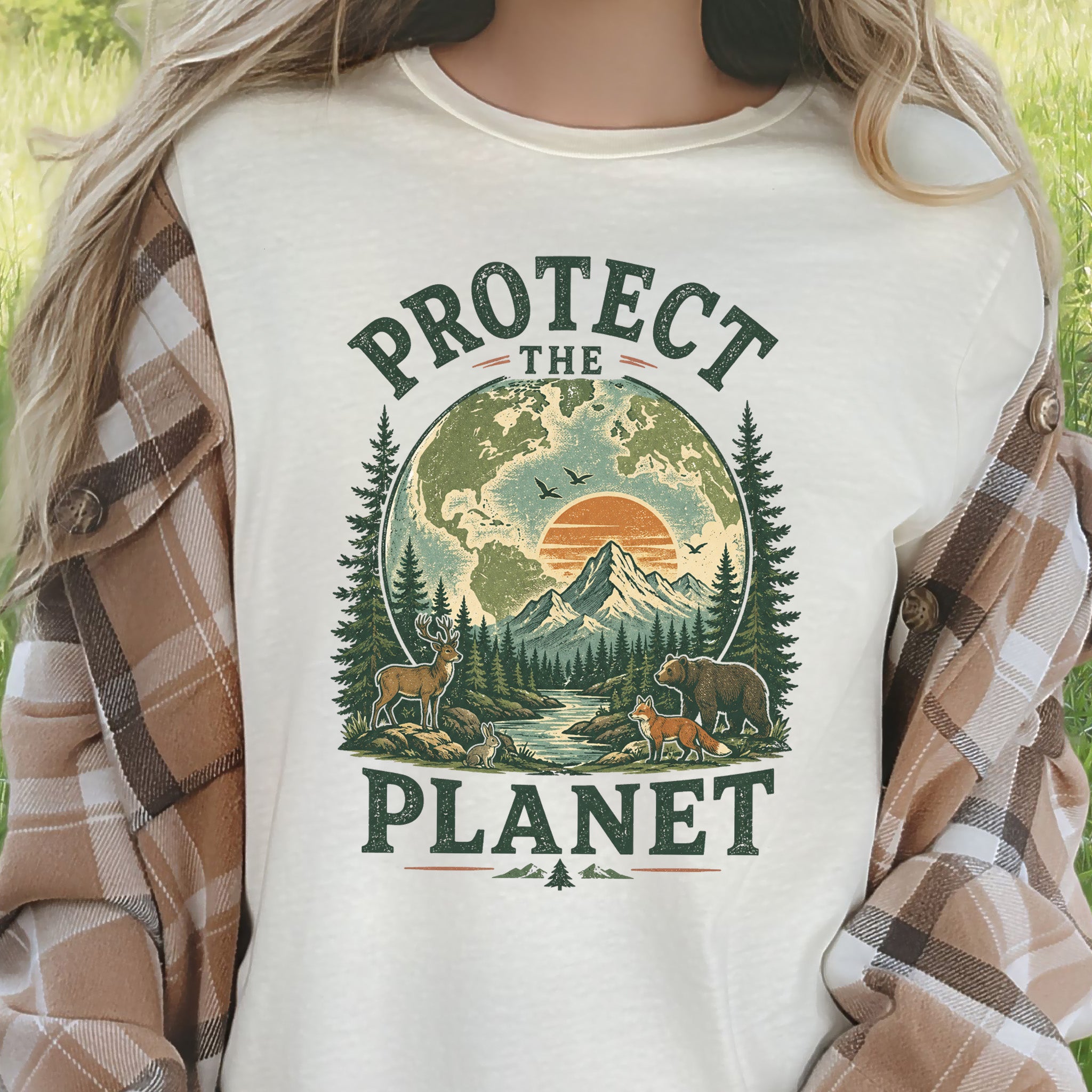 Protect the Planet Retro Wildlife Mountain Nature Lover T-Shirt