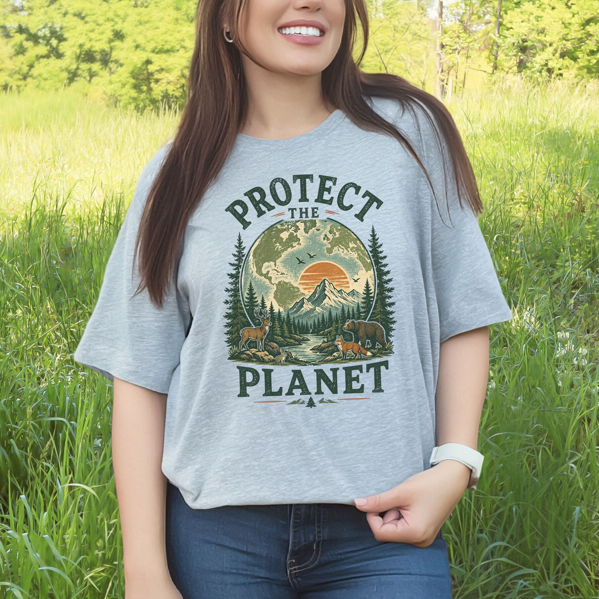 Protect the Planet Retro Wildlife Mountain Nature Lover T-Shirt